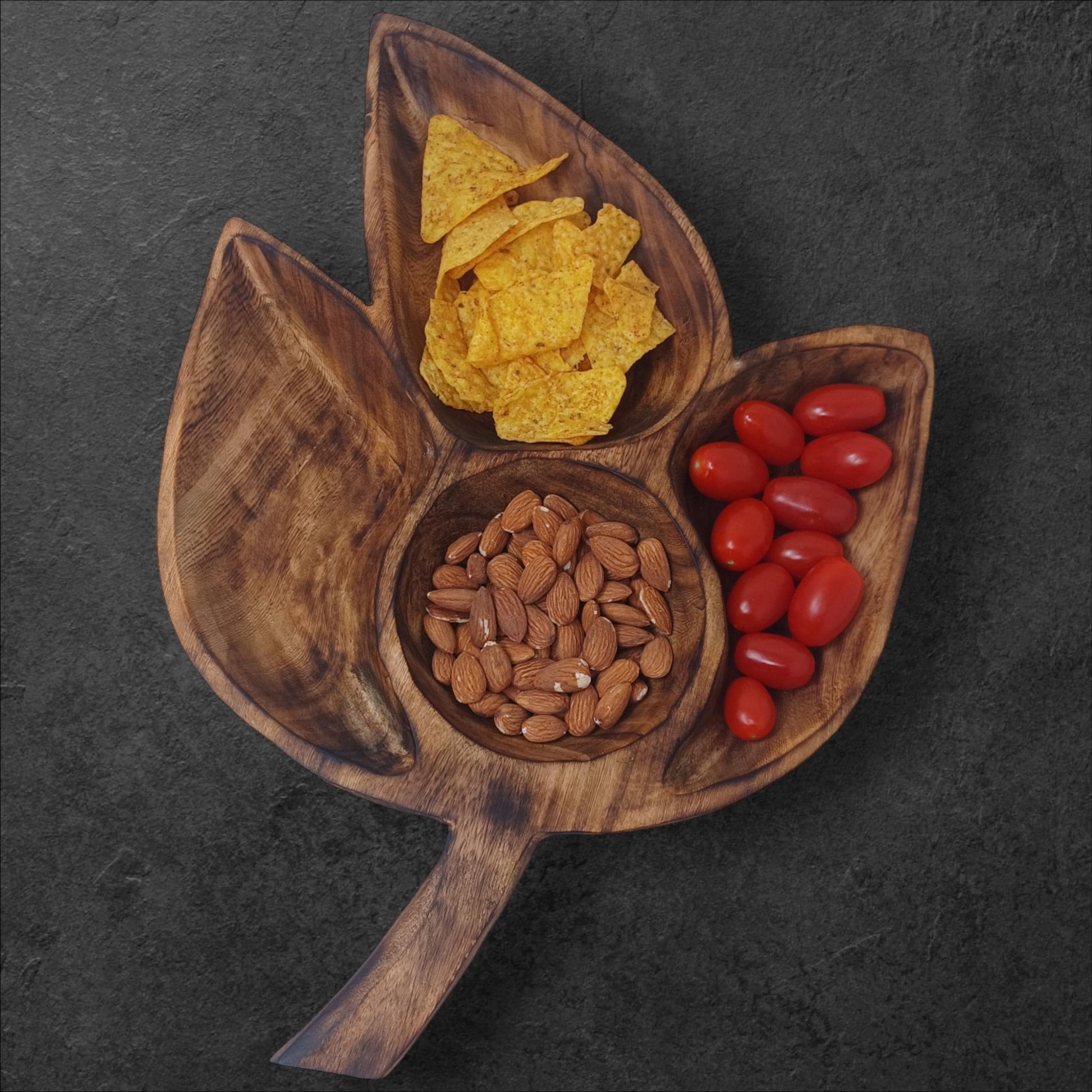 Clover Leaf Olivewood Serving Tray | 4-Section Snack Dish, Rustic Wooden Bowl for Parties & Holidays