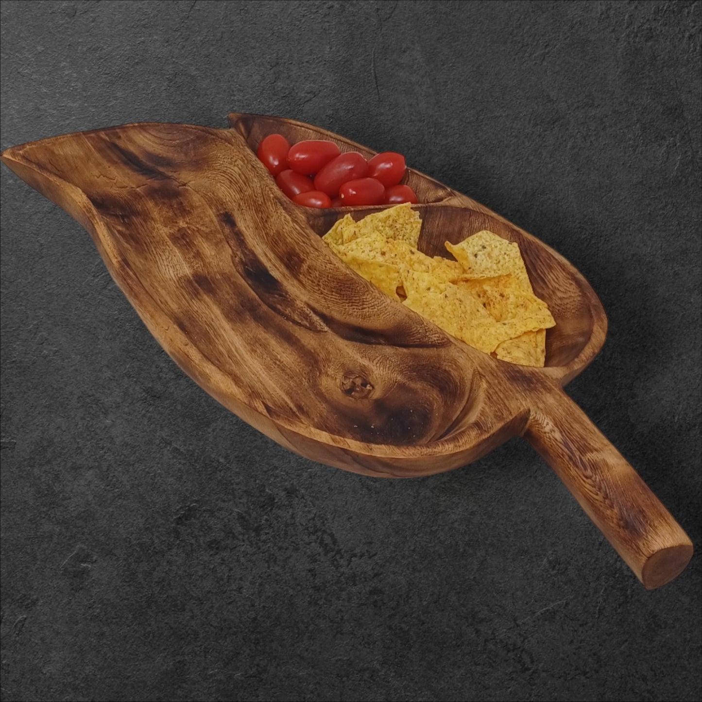 Hand-Carved Olivewood Charcuterie Tray: Leaf Shaped Wooden Platter