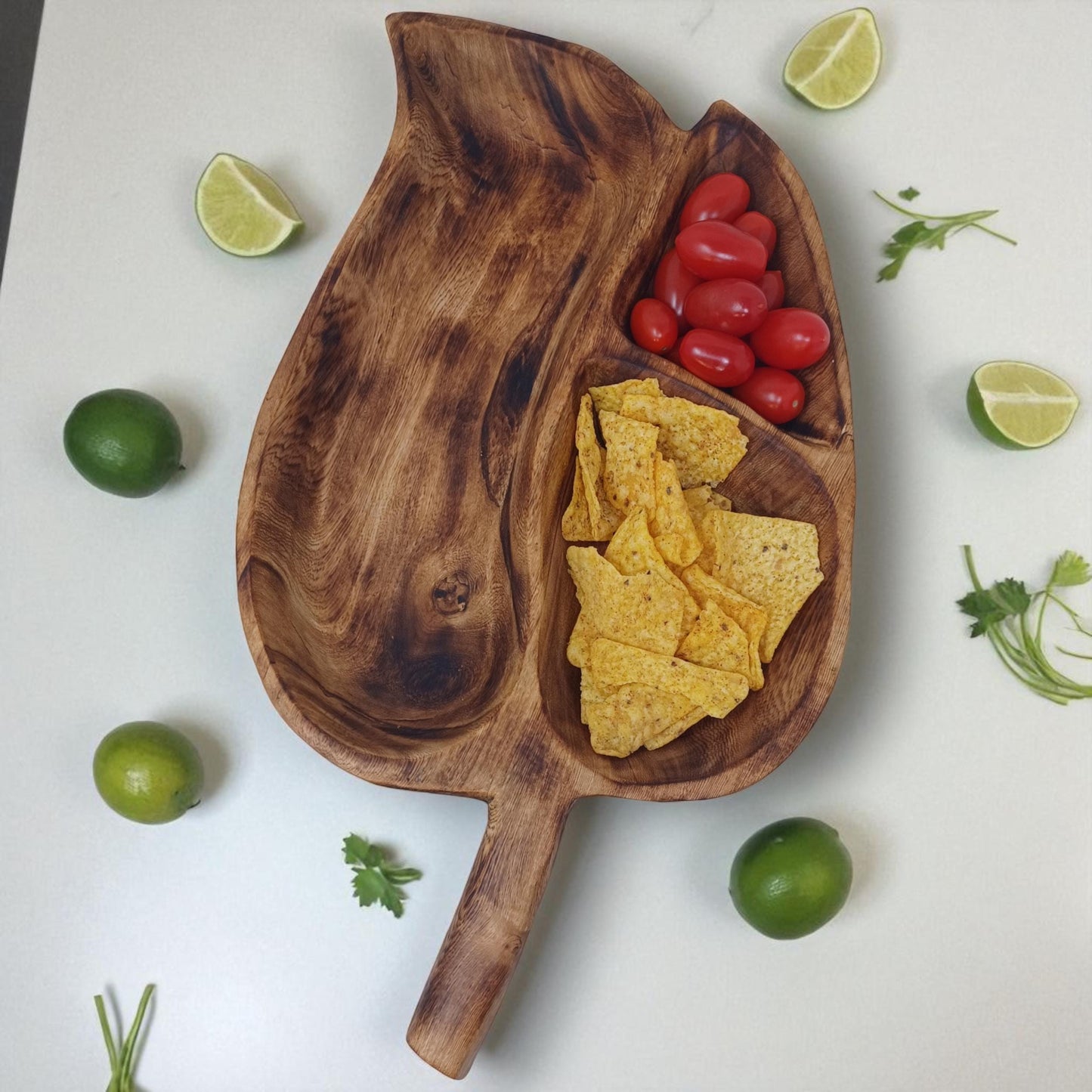 Hand-Carved Olivewood Charcuterie Tray: Leaf Shaped Wooden Platter