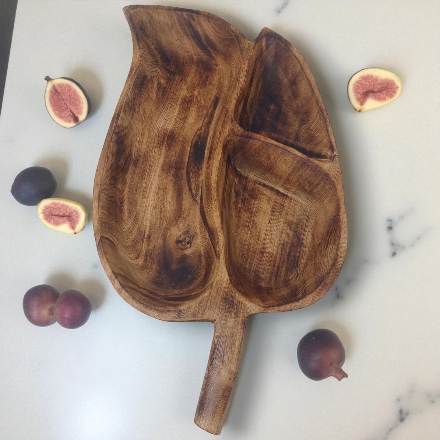 Hand-Carved Olivewood Charcuterie Tray: Leaf Shaped Wooden Platter