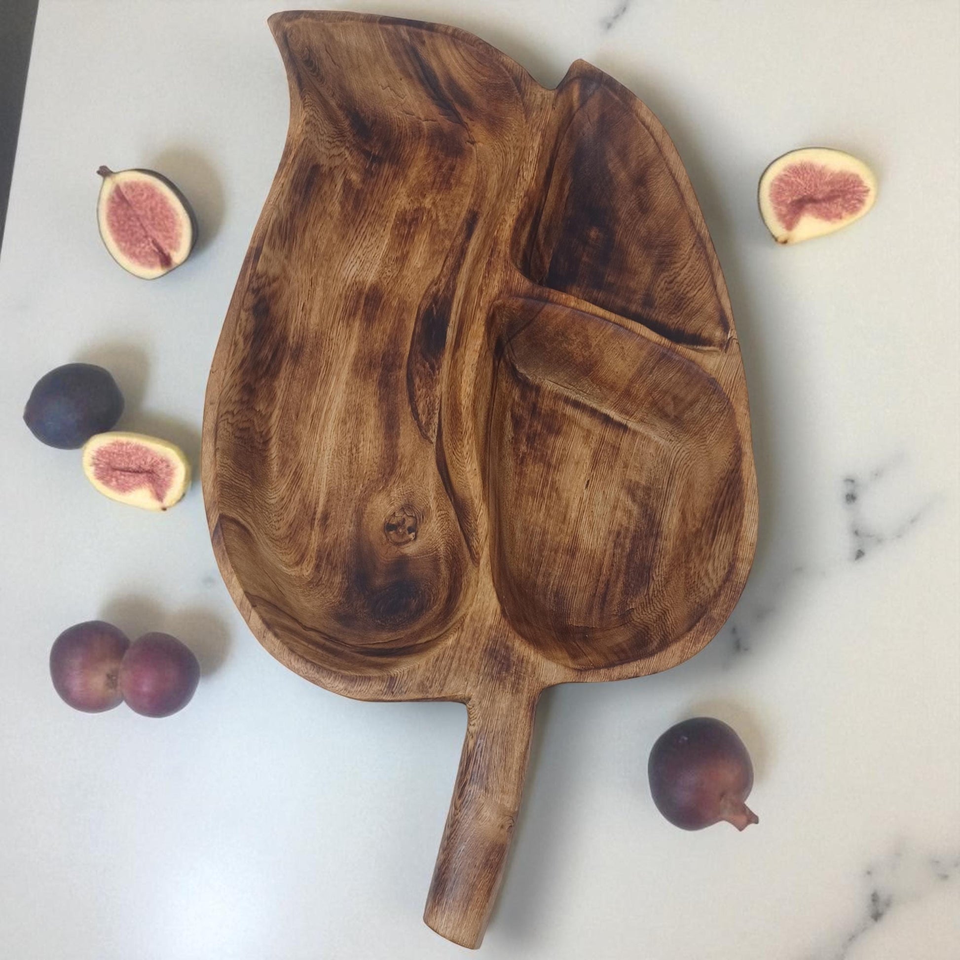 Hand-Carved Olivewood Charcuterie Tray: Leaf Shaped Wooden Platter