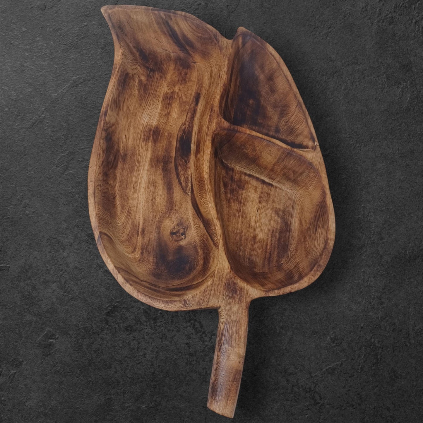 Hand-Carved Olivewood Charcuterie Tray: Leaf Shaped Wooden Platter