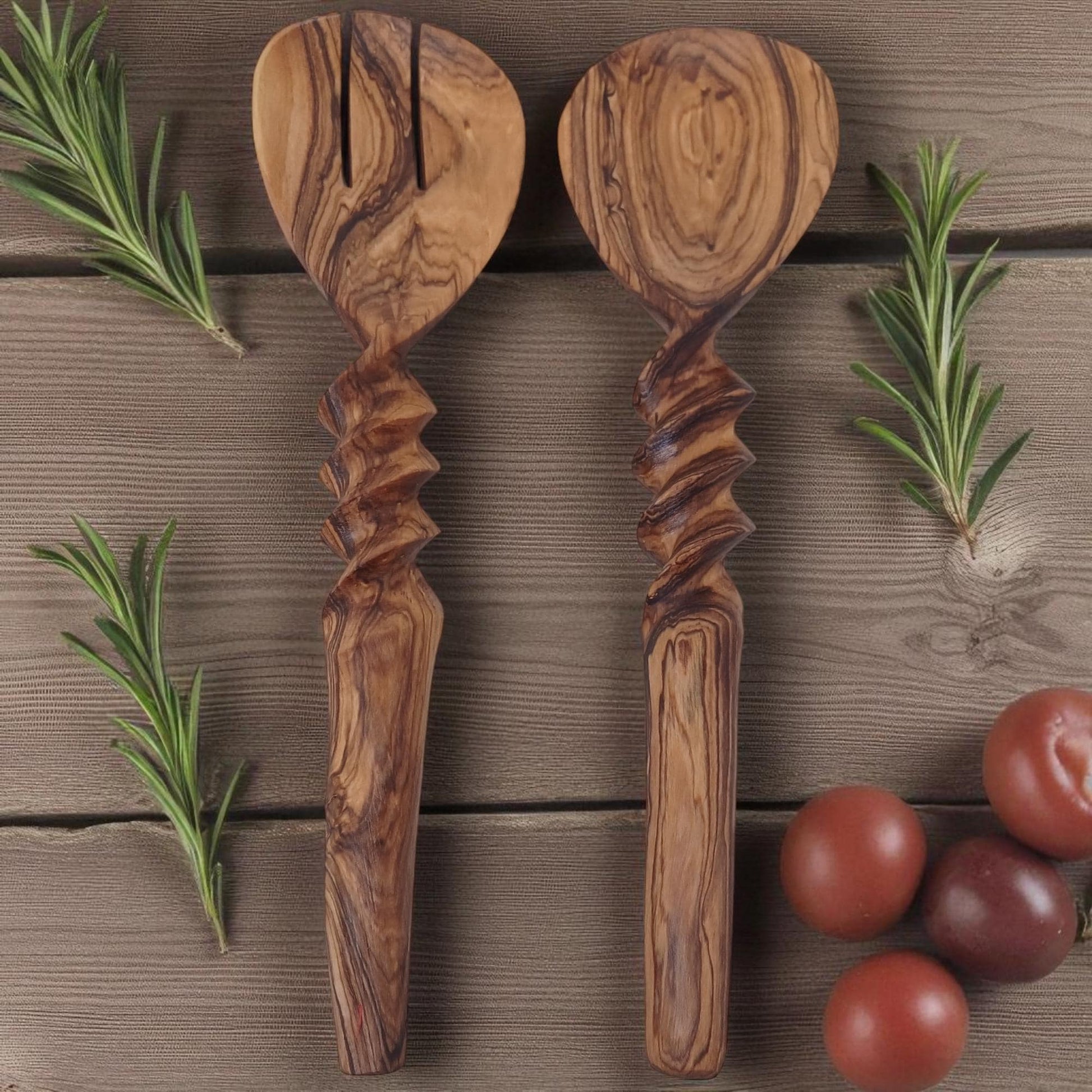 Hand-Carved Olivewood Salad Servers | Sustainable Kitchen Gift | Christmas & Housewarming Gift | Artisan Wooden Utensil gift