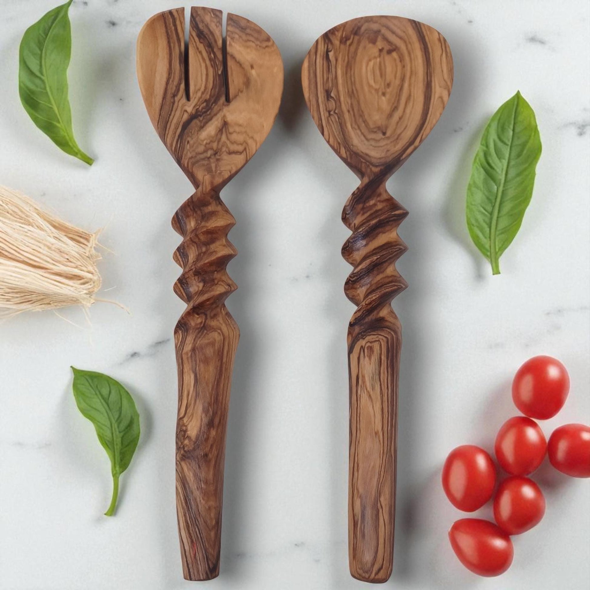 Hand-Carved Olivewood Salad Servers | Sustainable Kitchen Gift | Christmas & Housewarming Gift | Artisan Wooden Utensil gift