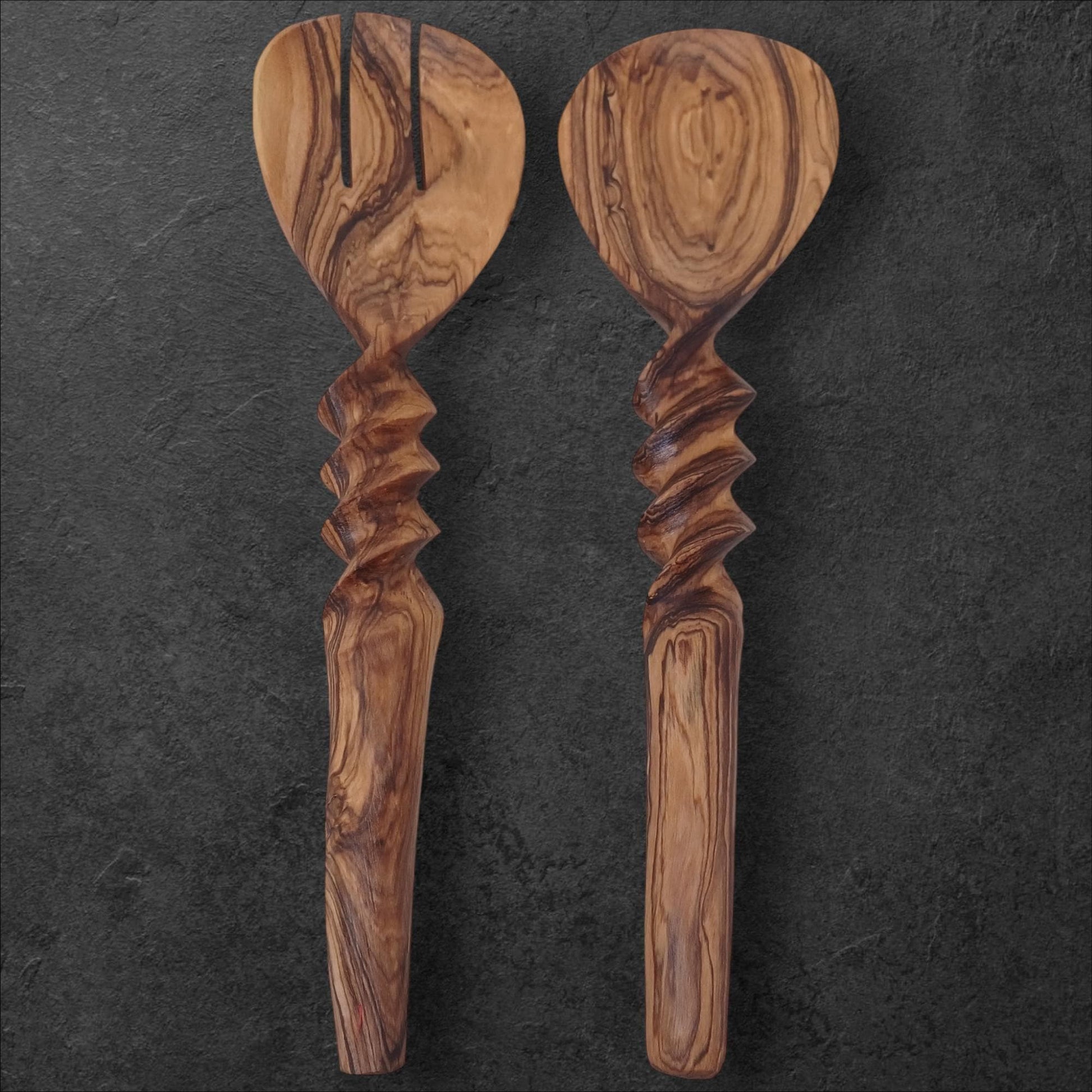 Hand-Carved Olivewood Salad Servers | Sustainable Kitchen Gift | Christmas & Housewarming Gift | Artisan Wooden Utensil gift