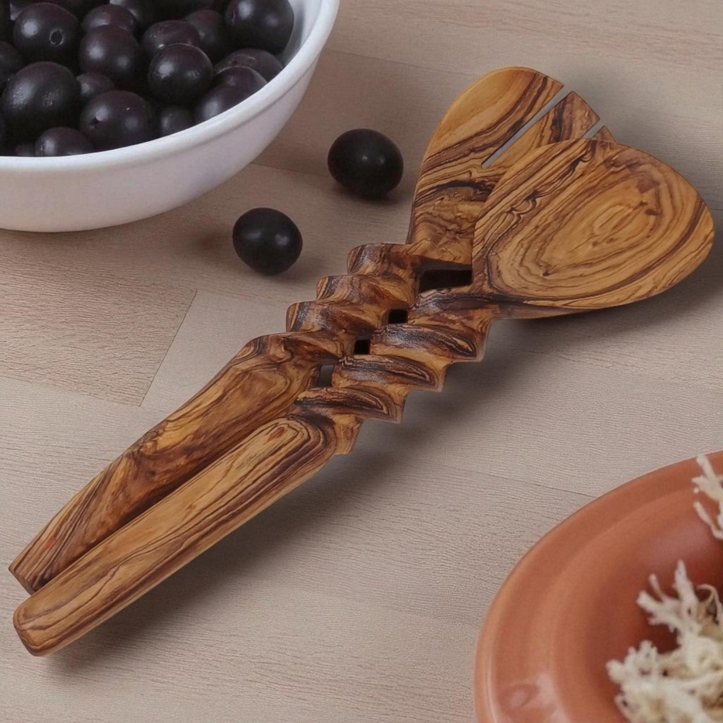 Hand-Carved Olivewood Salad Servers | Sustainable Kitchen Gift | Christmas & Housewarming Gift | Artisan Wooden Utensil gift