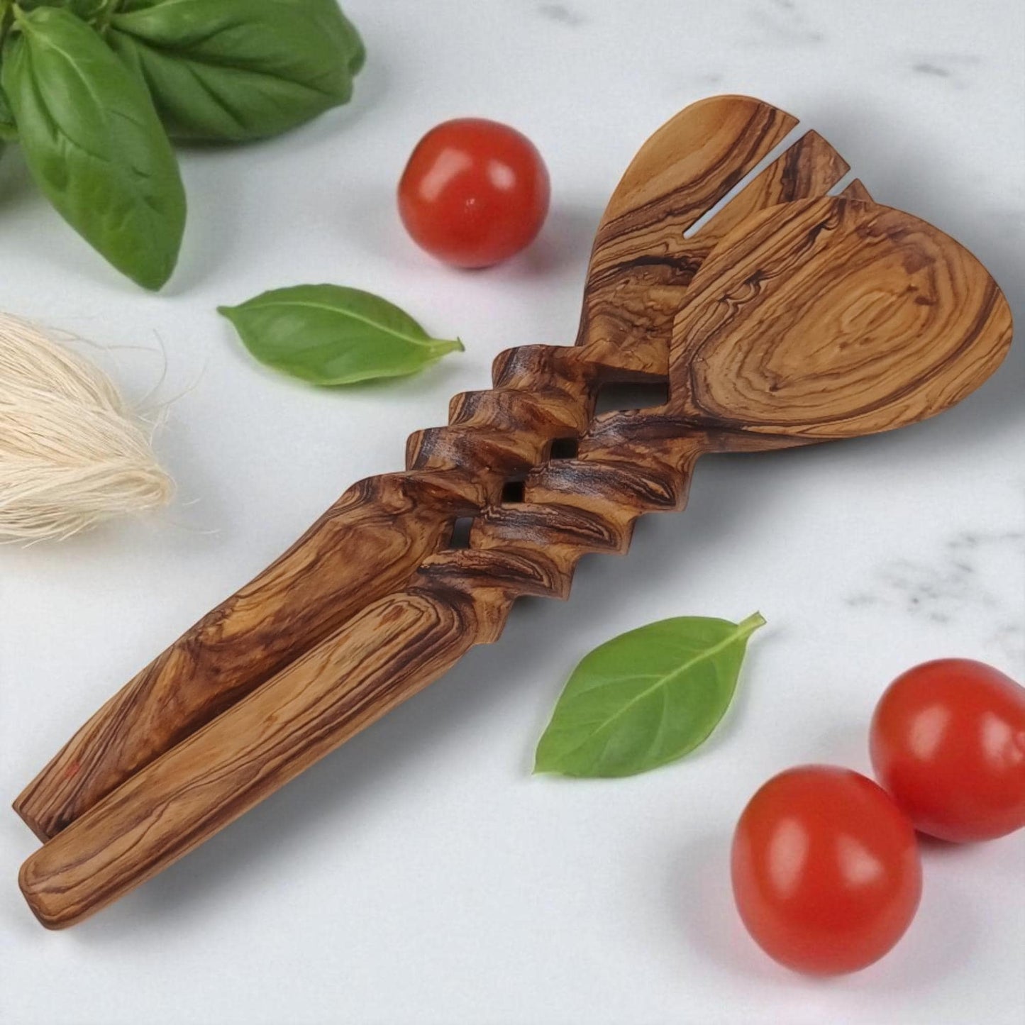 Hand-Carved Olivewood Salad Servers | Sustainable Kitchen Gift | Christmas & Housewarming Gift | Artisan Wooden Utensil gift
