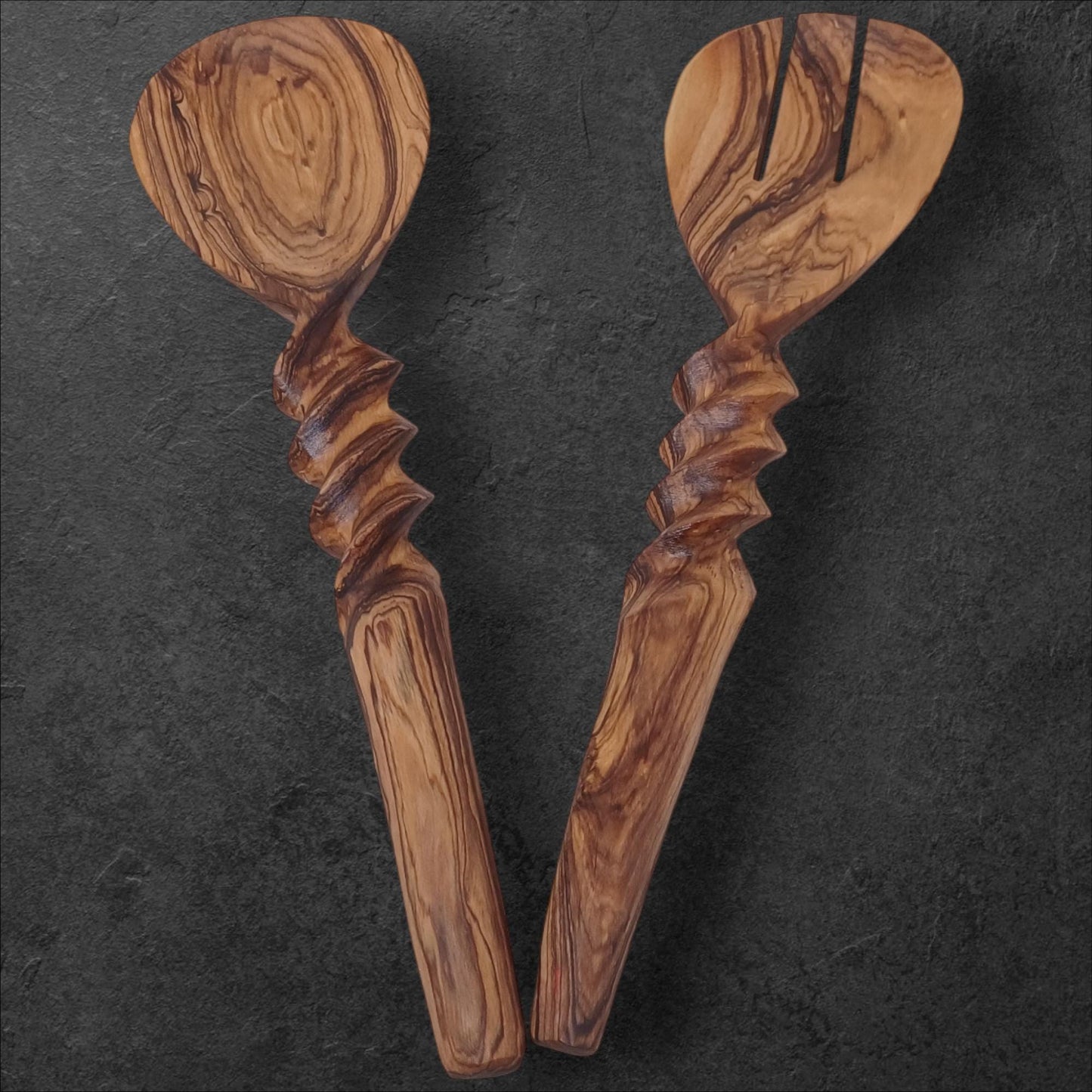Hand-Carved Olivewood Salad Servers | Sustainable Kitchen Gift | Christmas & Housewarming Gift | Artisan Wooden Utensil gift