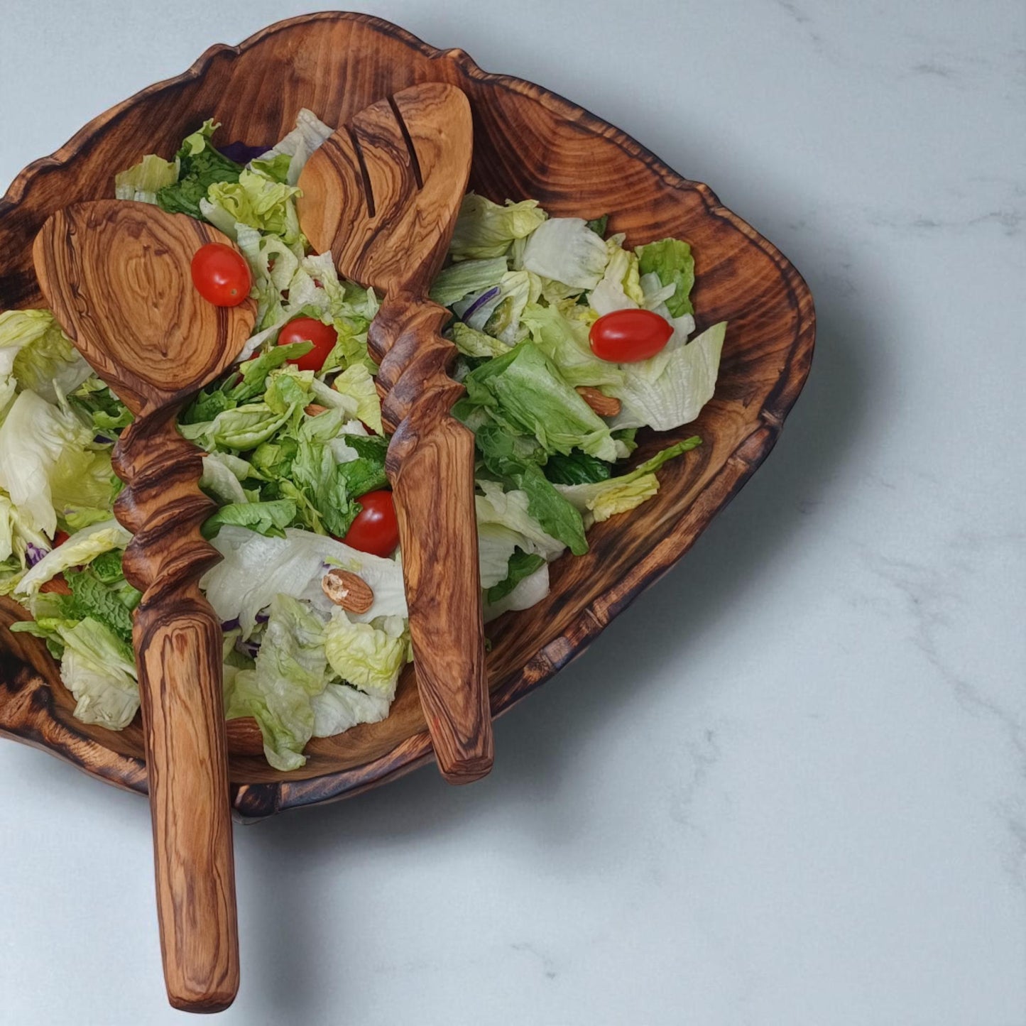 Hand-Carved Olivewood Salad Servers | Sustainable Kitchen Gift | Christmas & Housewarming Gift | Artisan Wooden Utensil gift