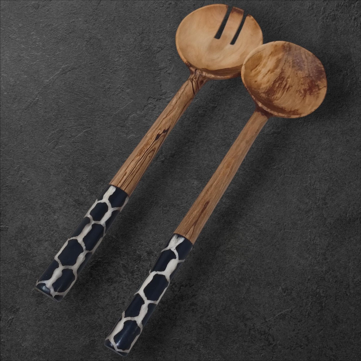 Chevron Olivewood Salad Servers: Hand-Carved Eco-Friendly Tableware