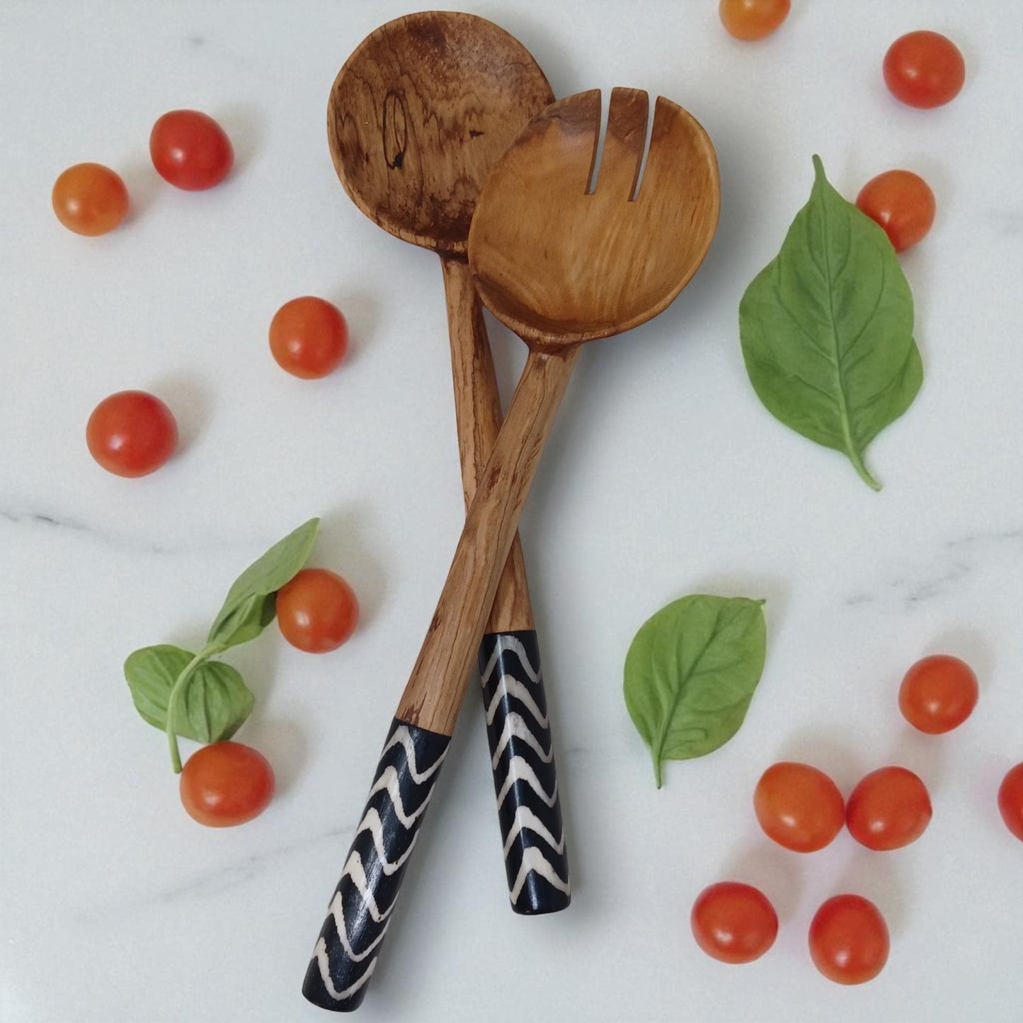 Olivewood Swirl Salad Servers | Handmade Chef Gift | Holiday Tableware | Housewarming & Birthday Gift | Sustainable Kitchen Utensils