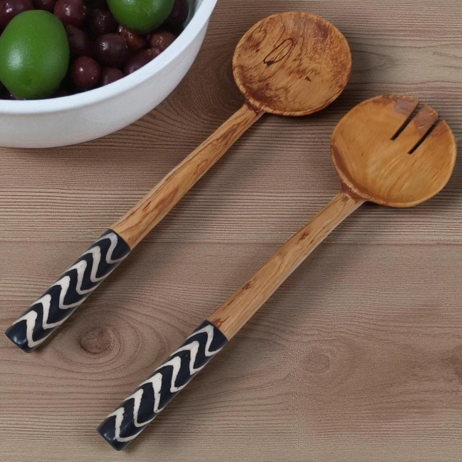 Olivewood Swirl Salad Servers | Handmade Chef Gift | Holiday Tableware | Housewarming & Birthday Gift | Sustainable Kitchen Utensils