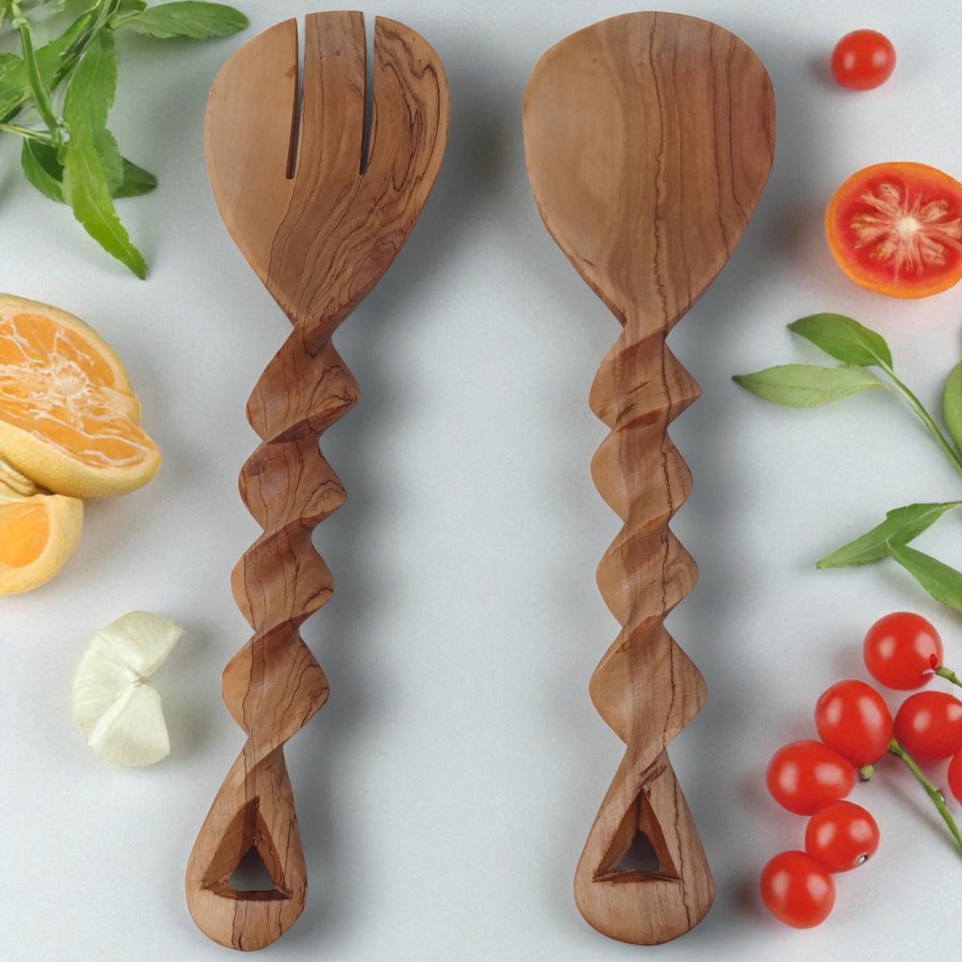 Twisted Olivewood Salad Servers | Sustainable Chef Gift | Housewarming & Birthday Present | Christmas Kitchen Utensils Handmade