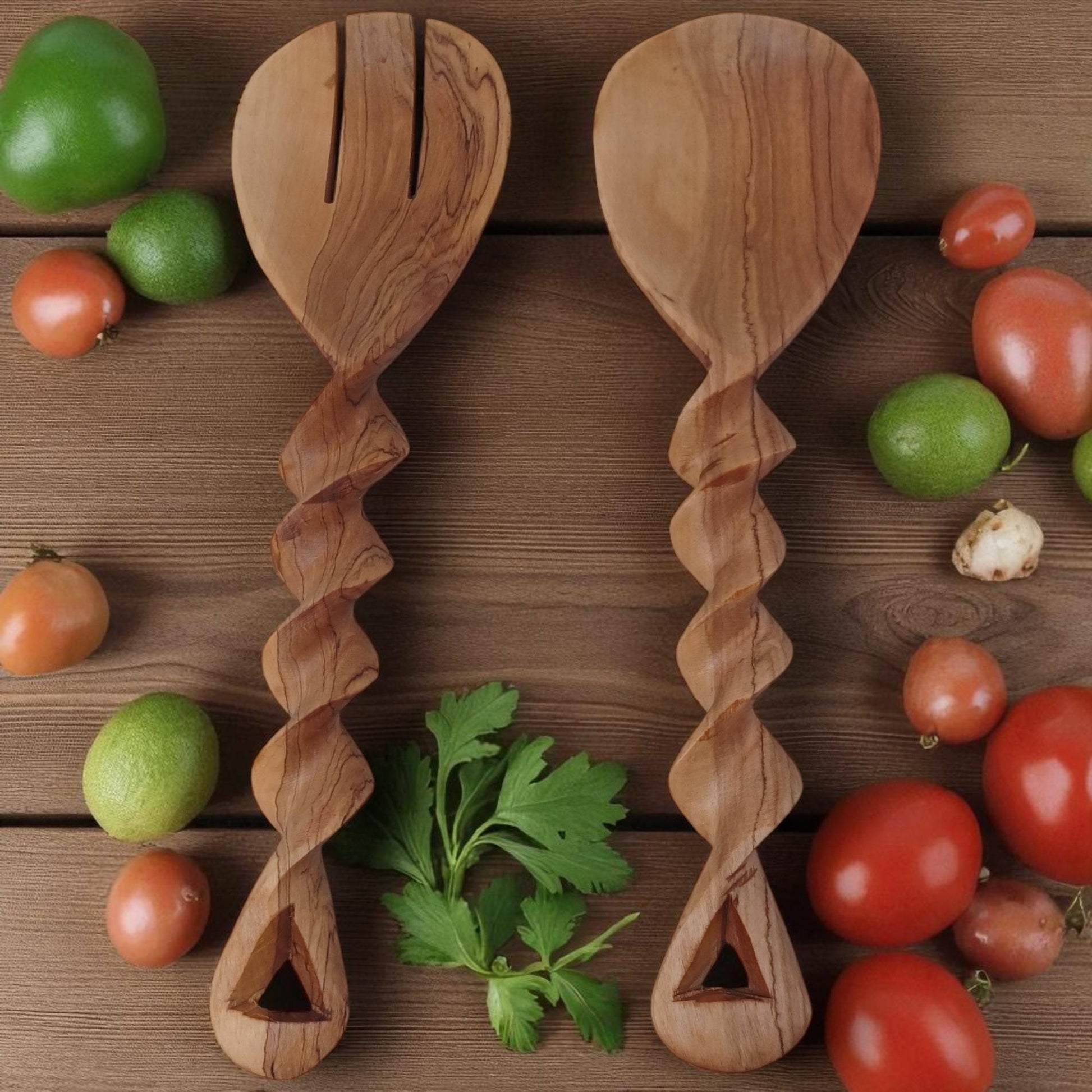 Twisted Olivewood Salad Servers | Sustainable Chef Gift | Housewarming & Birthday Present | Christmas Kitchen Utensils Handmade