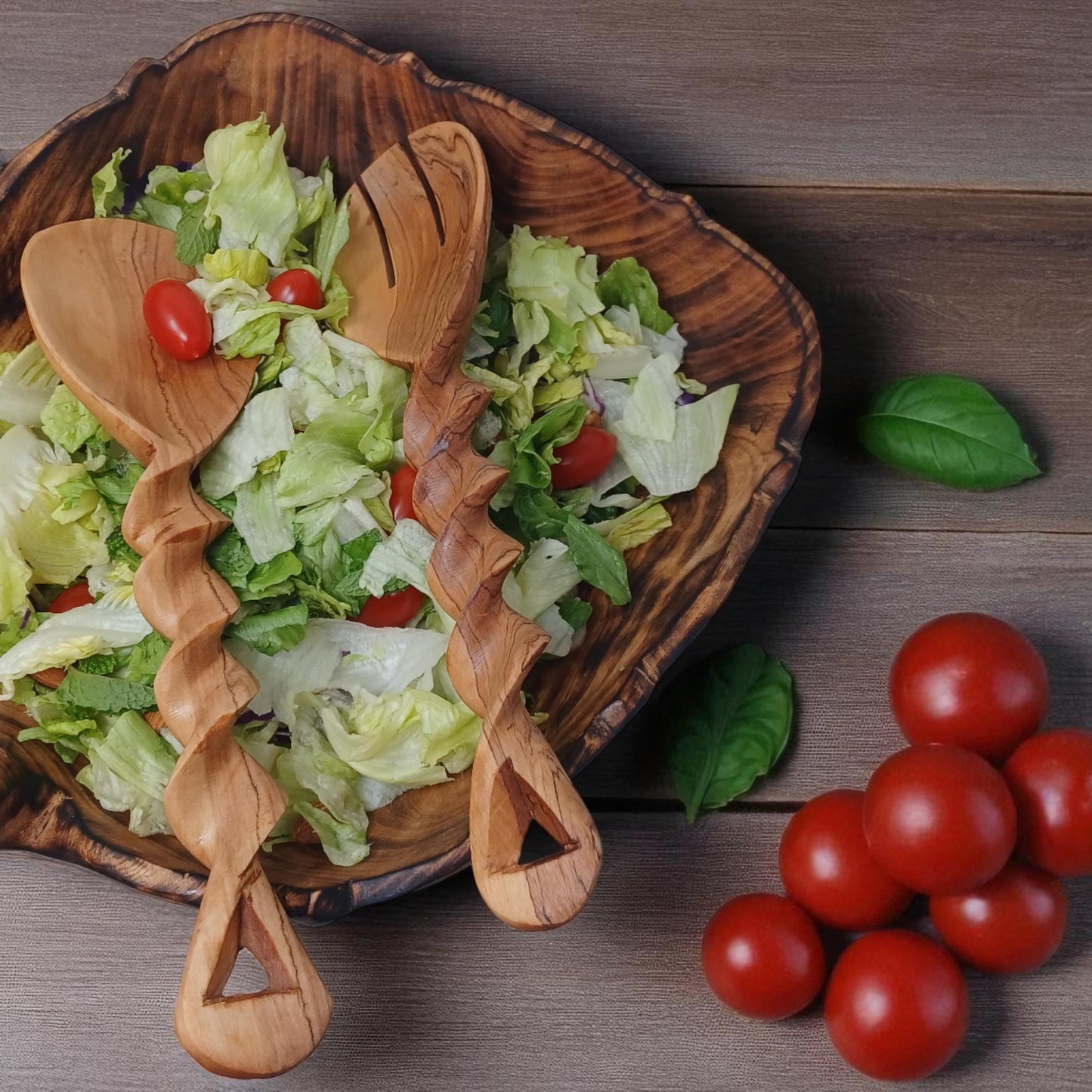Twisted Olivewood Salad Servers | Sustainable Chef Gift | Housewarming & Birthday Present | Christmas Kitchen Utensils Handmade