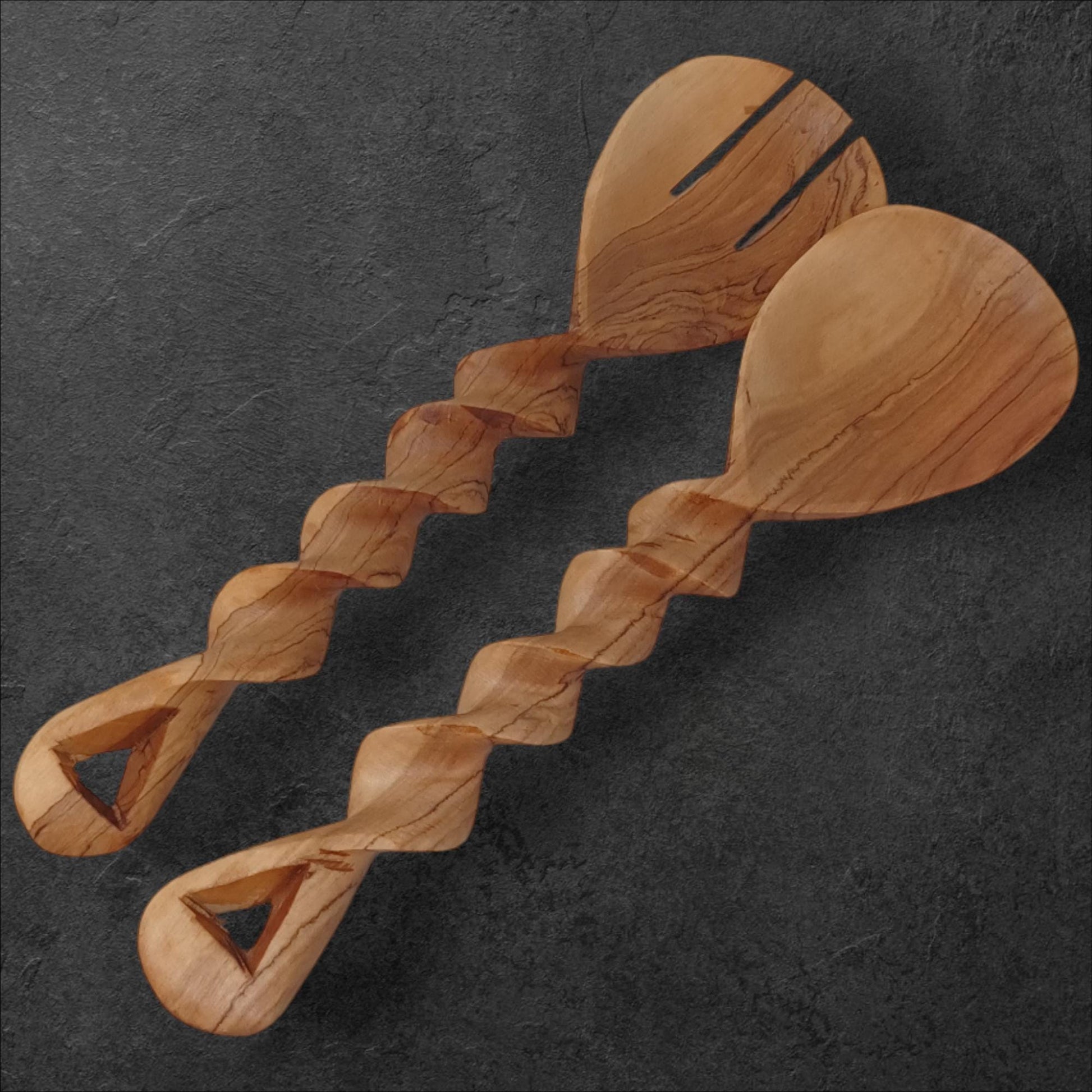 Twisted Olivewood Salad Servers | Sustainable Chef Gift | Housewarming & Birthday Present | Christmas Kitchen Utensils Handmade