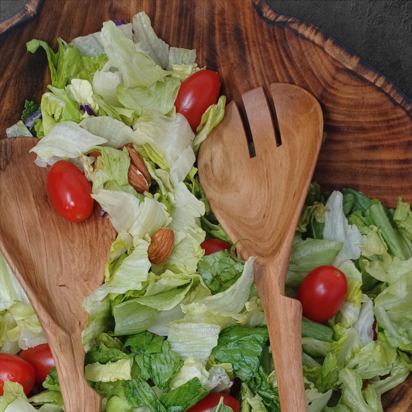 Hand Carved Olivewood Salad Servers: Rustic Kitchen Utensil Set
