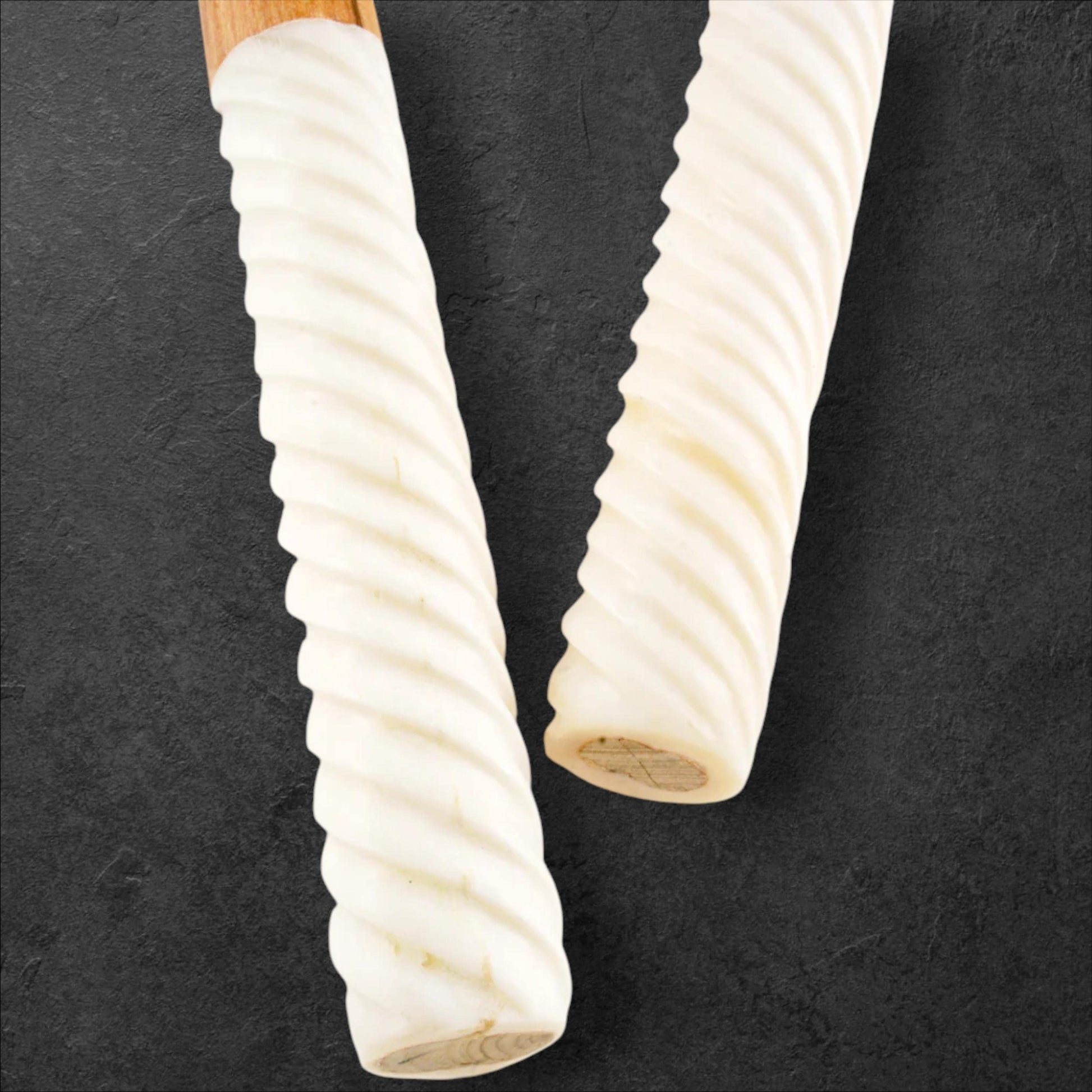 Handmade Olivewood Salad Servers with White Spiral Handle