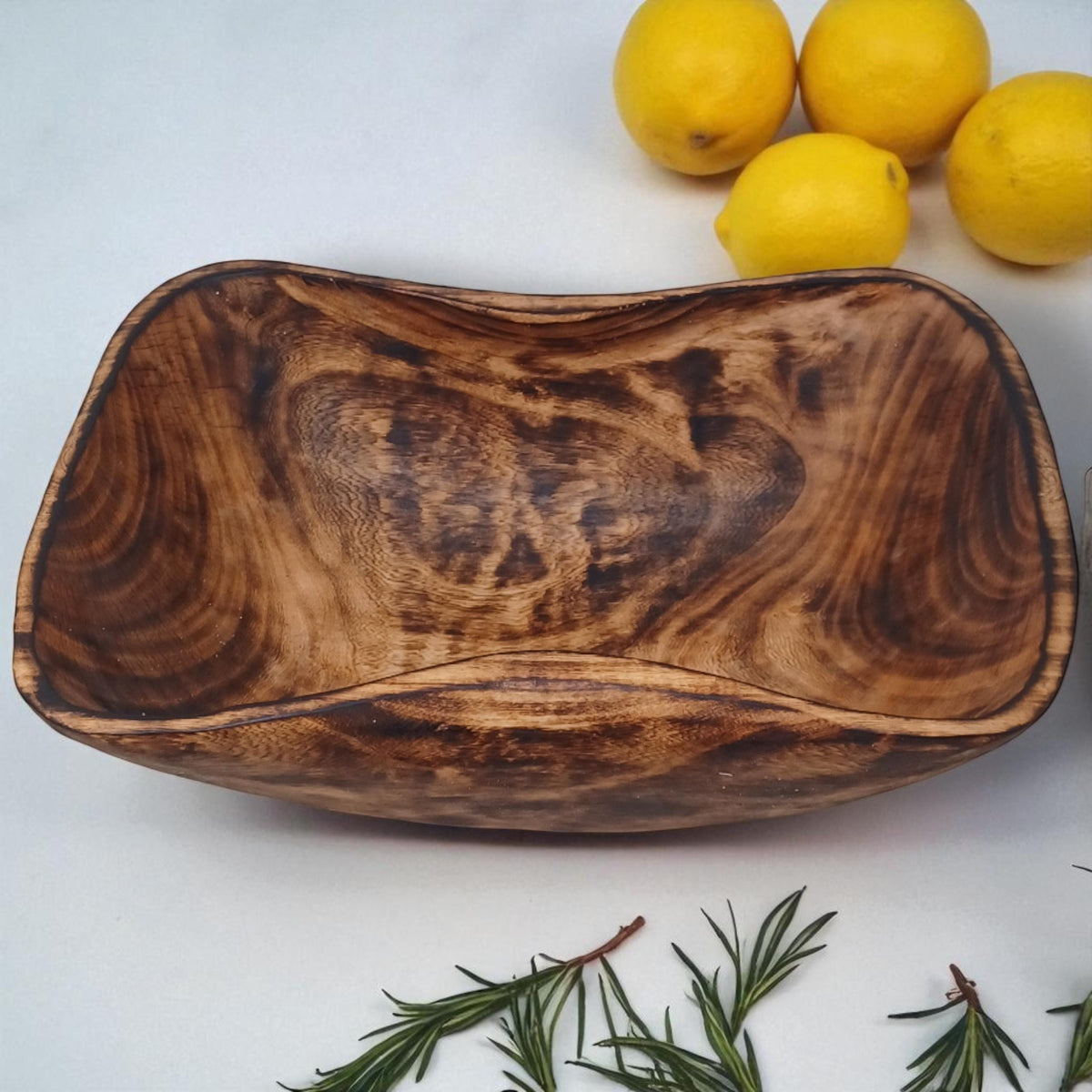 Large Rectangular Wooden Serving Bowl | Hand-Carved Rustic Salad Bowl | Sustainable Kitchen Gift for Mom