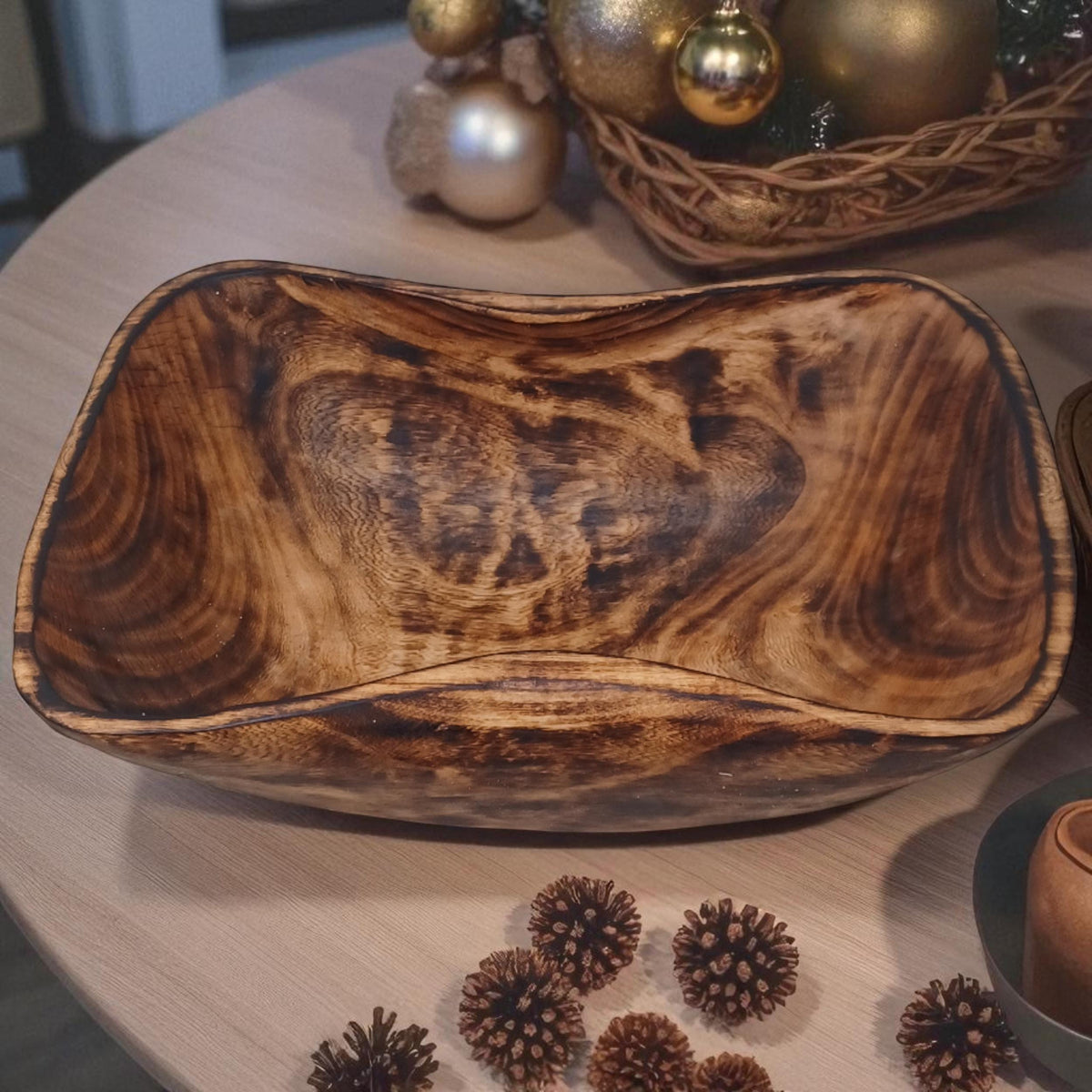 Large Rectangular Wooden Serving Bowl | Hand-Carved Rustic Salad Bowl | Sustainable Kitchen Gift for Mom