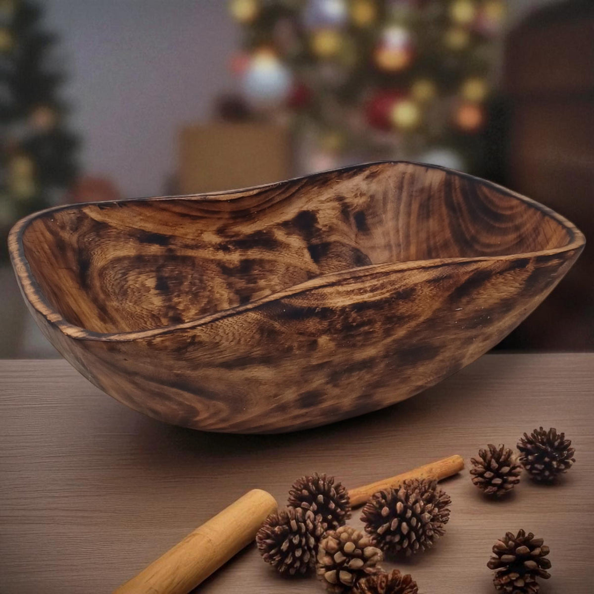 Large Rectangular Wooden Serving Bowl | Hand-Carved Rustic Salad Bowl | Sustainable Kitchen Gift for Mom