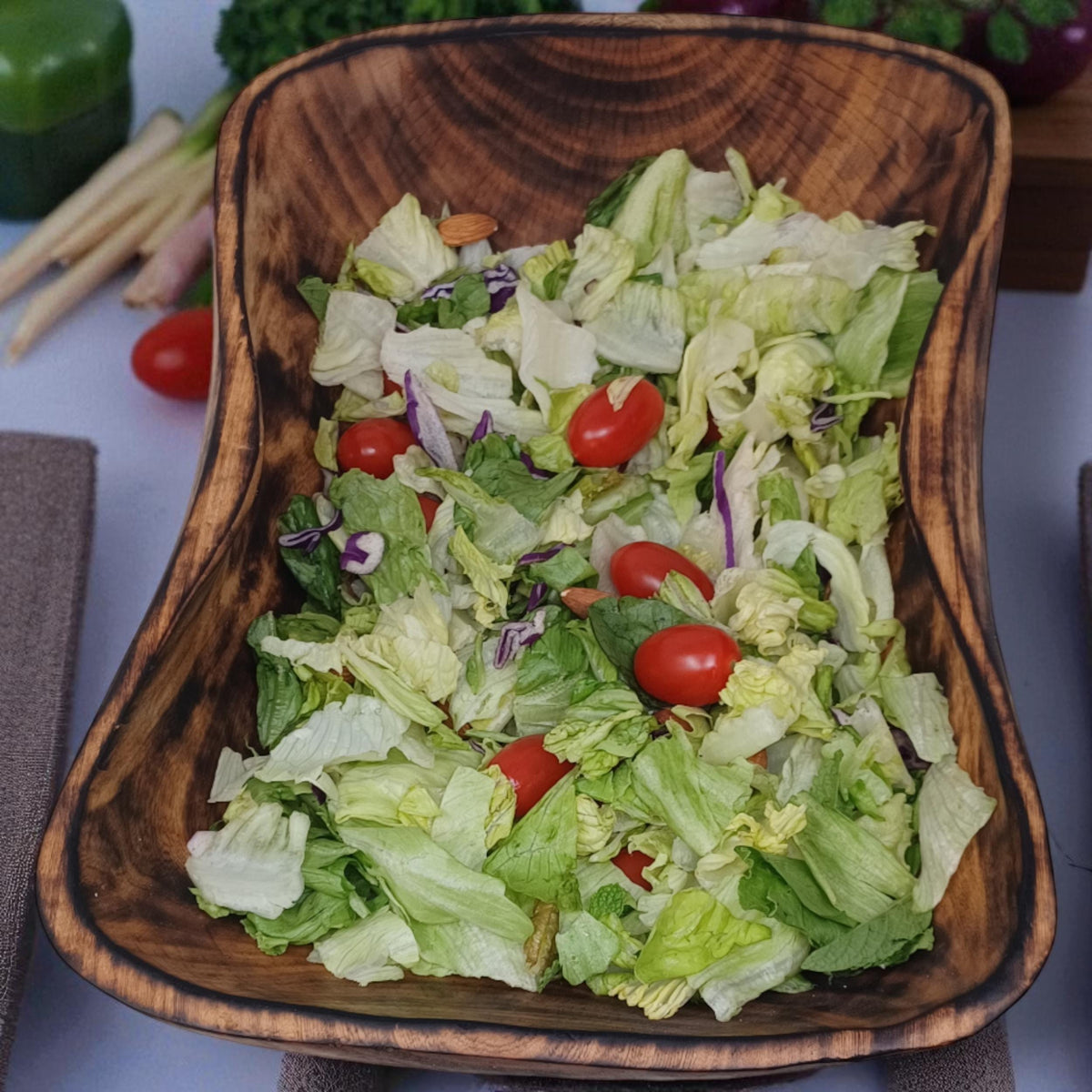 Large Rectangular Wooden Serving Bowl | Hand-Carved Rustic Salad Bowl | Sustainable Kitchen Gift for Mom