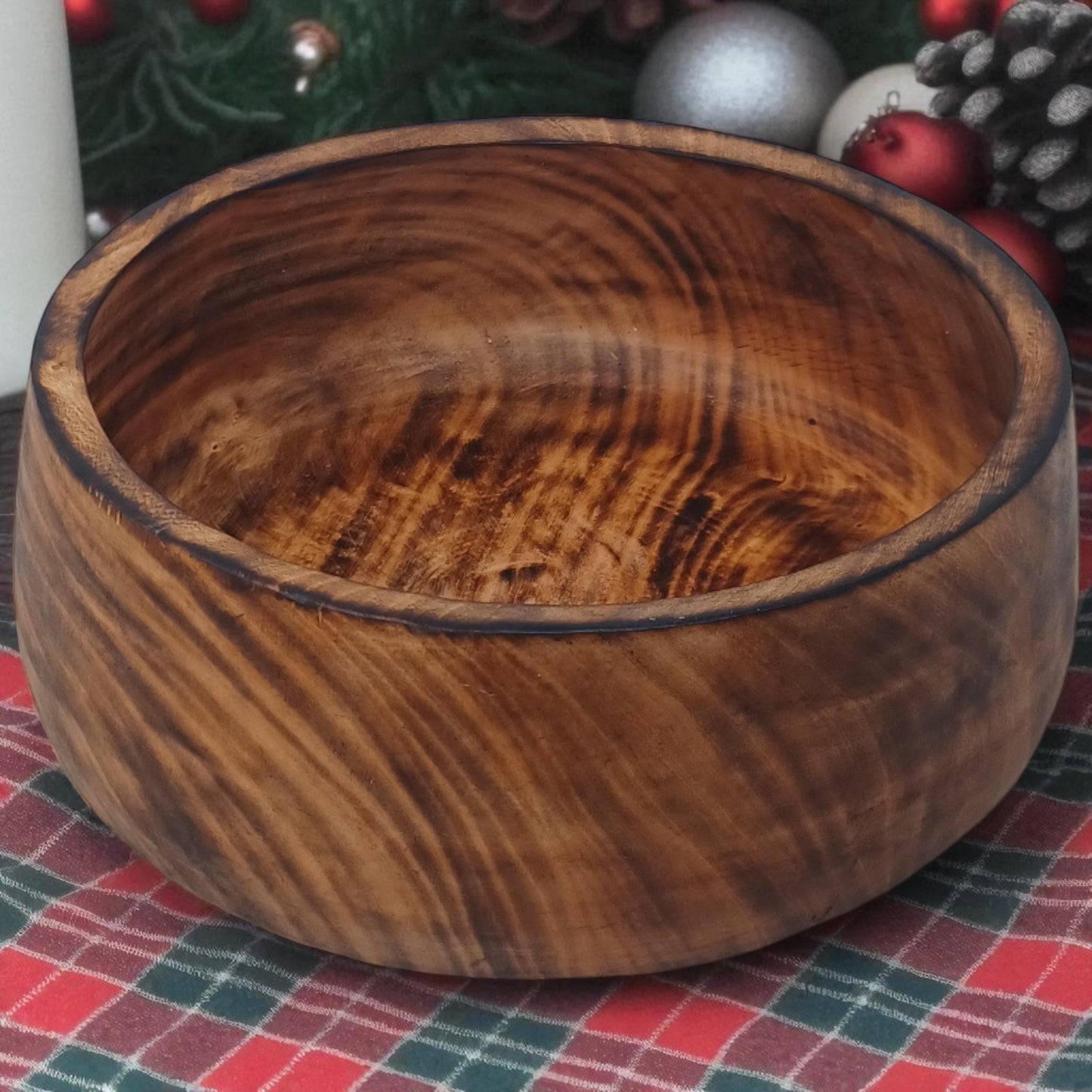 Handmade Round Wooden Fruit Bowl with Handle | Rustic Serving Bowl | Natural Large Salad Bowl | Unique Christmas Gift Mom