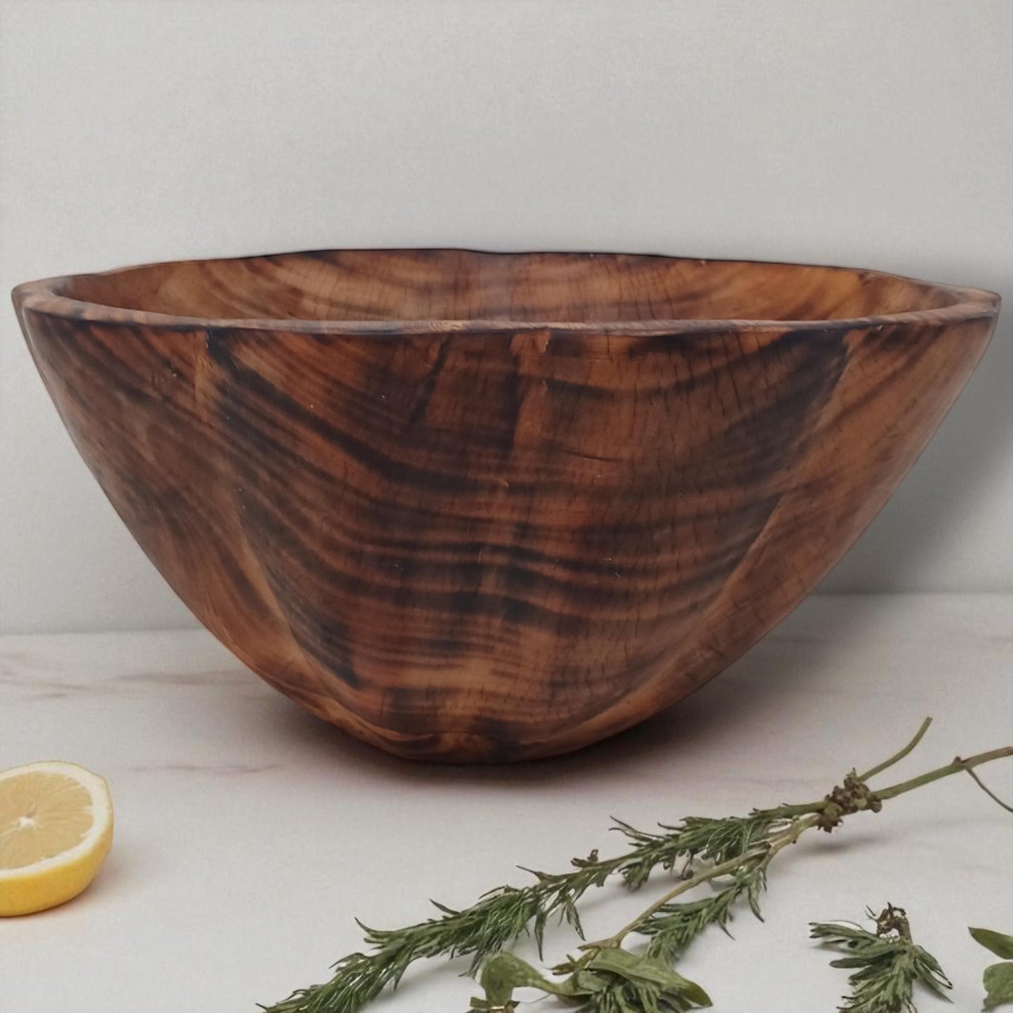 Large Round Wooden Salad Bowl | Rustic Fruit Bowl | Handcrafted Natural Wood Serving Bowl | Sustainable Kitchen Décor Gift