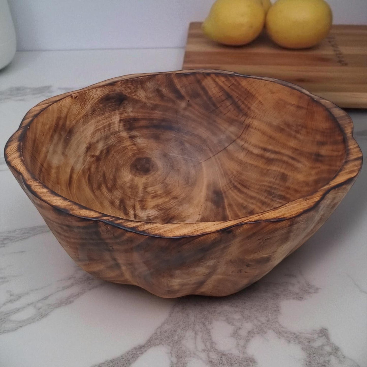 Large Round Wooden Salad Bowl | Rustic Fruit Bowl | Handcrafted Natural Wood Serving Bowl | Sustainable Kitchen Décor Gift