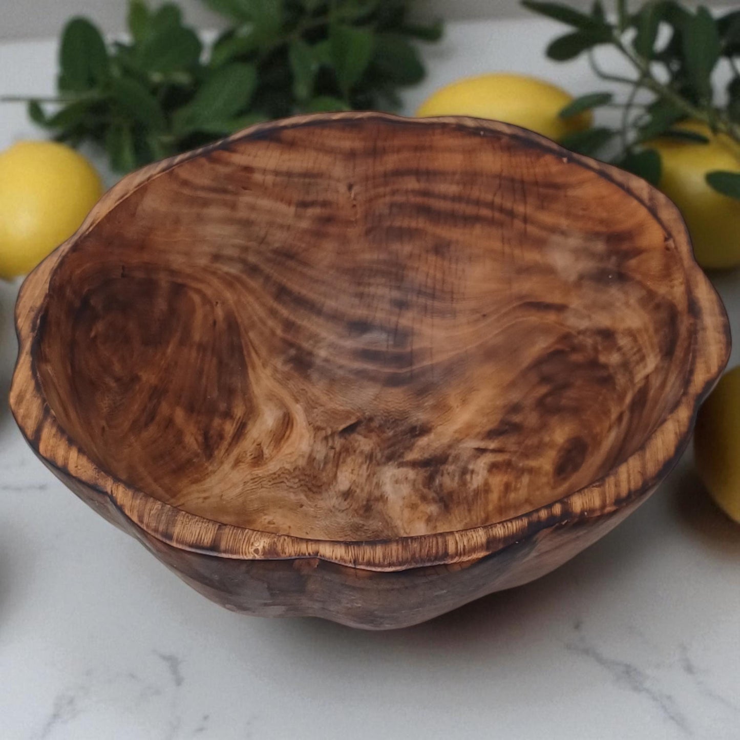 Large Round Wooden Salad Bowl | Rustic Fruit Bowl | Handcrafted Natural Wood Serving Bowl | Sustainable Kitchen Décor Gift