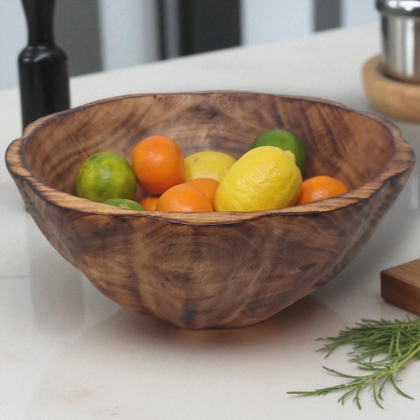 Large Round Wooden Salad Bowl | Rustic Fruit Bowl | Handcrafted Natural Wood Serving Bowl | Sustainable Kitchen Décor Gift