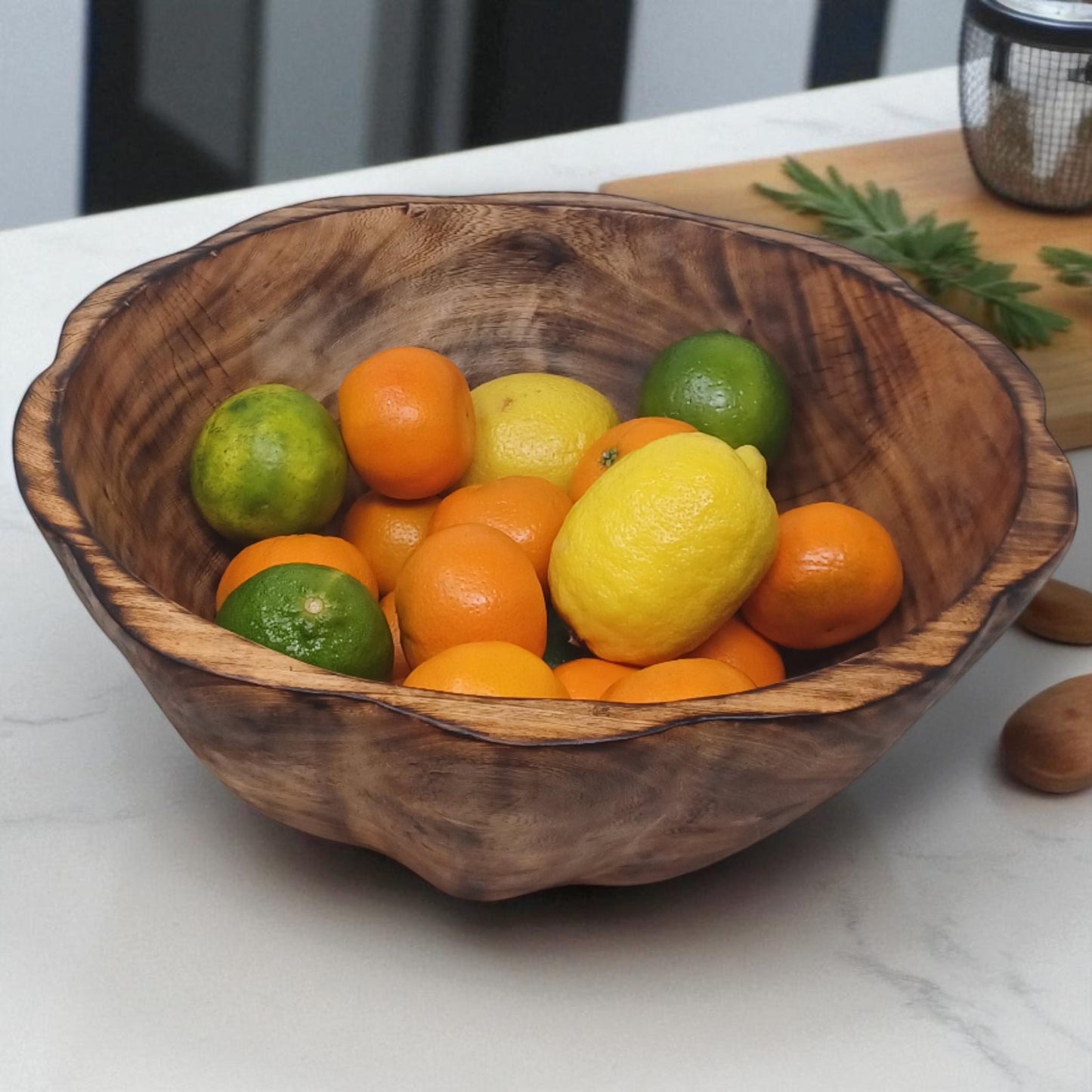 Large Round Wooden Salad Bowl | Rustic Fruit Bowl | Handcrafted Natural Wood Serving Bowl | Sustainable Kitchen Décor Gift