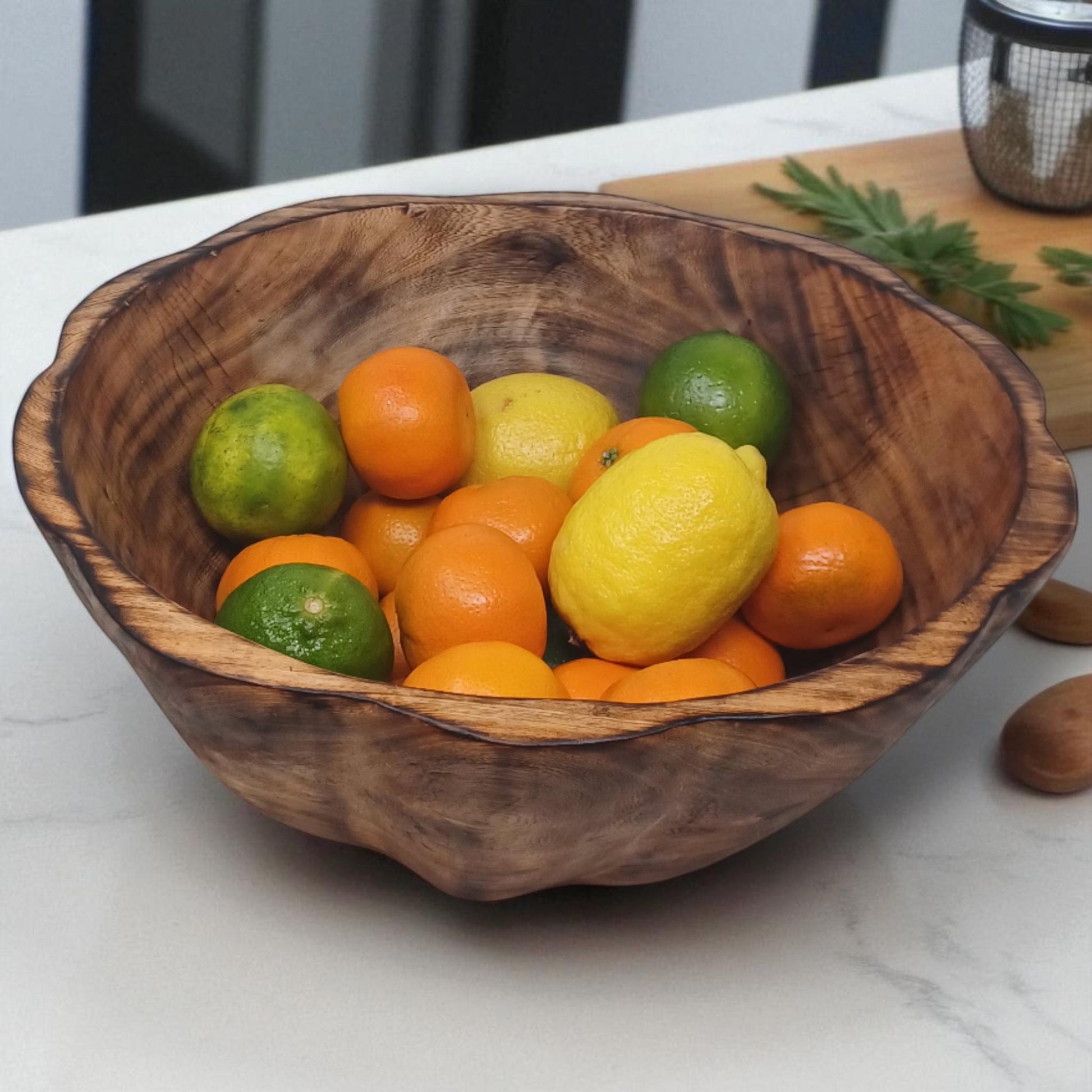 Large Round Wooden Salad Bowl | Rustic Fruit Bowl | Handcrafted Natural Wood Serving Bowl | Sustainable Kitchen Décor Gift