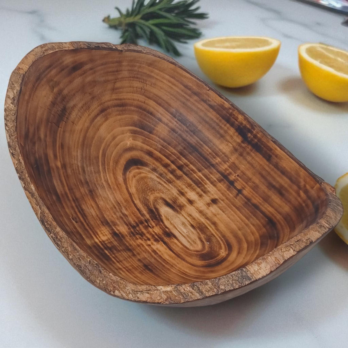 Rustic Edge Wooden Salad Bowl | Large Round Fruit Bowl | Handcrafted Natural Wood Décor | Holiday Gift for Mom