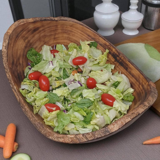 Rustic Edge Wooden Salad Bowl | Large Round Fruit Bowl | Handcrafted Natural Wood Décor | Holiday Gift for Mom