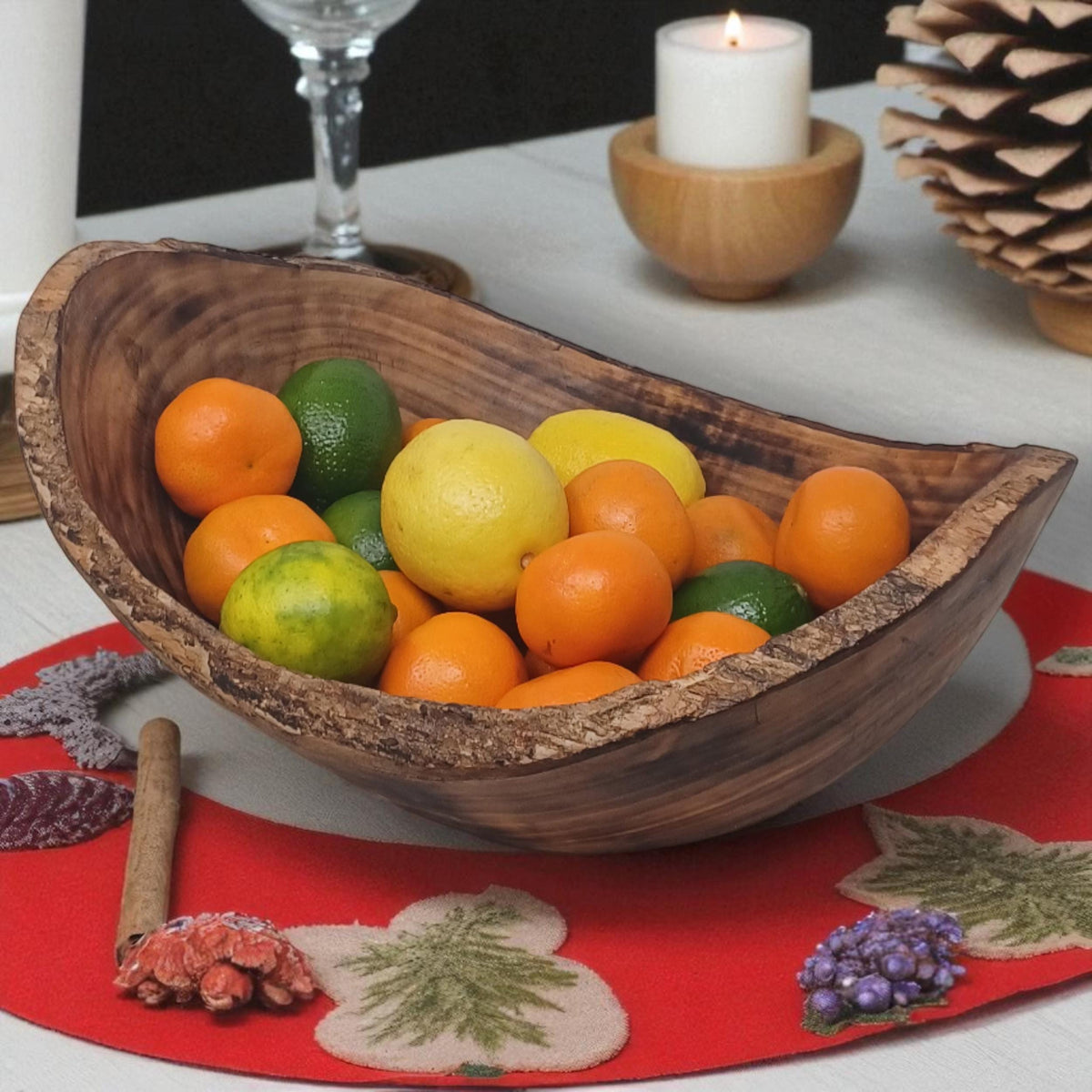 Rustic Edge Wooden Salad Bowl | Large Round Fruit Bowl | Handcrafted Natural Wood Décor | Holiday Gift for Mom