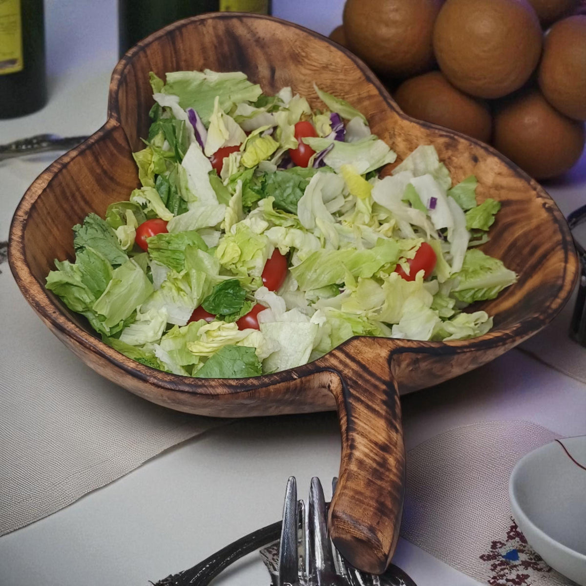 Leaf-Shaped Wooden Salad Bowl | Hand-Carved Natural Fruit Bowl | Rustic Wood Kitchen Décor Gift
