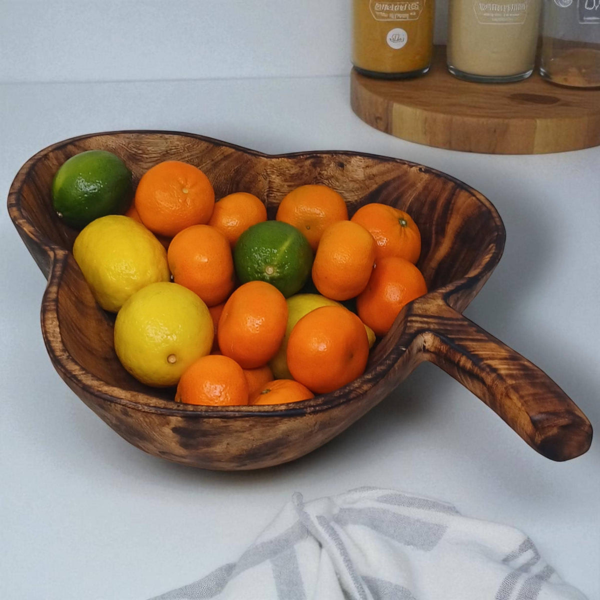 Leaf-Shaped Wooden Salad Bowl | Hand-Carved Natural Fruit Bowl | Rustic Wood Kitchen Décor Gift