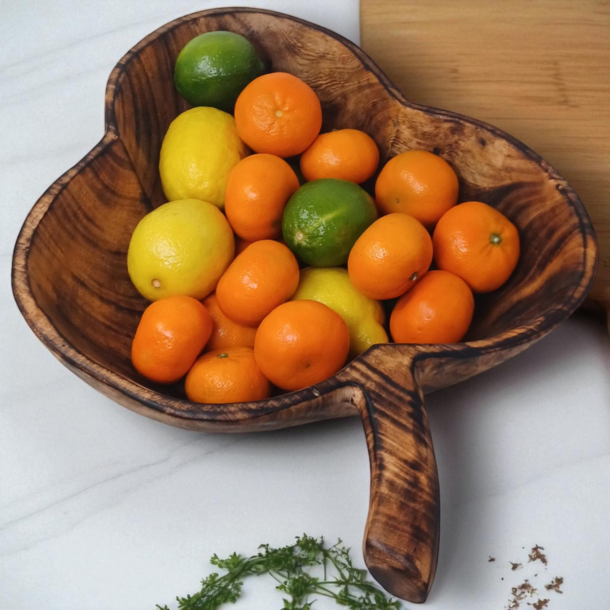 Leaf-Shaped Wooden Salad Bowl | Hand-Carved Natural Fruit Bowl | Rustic Wood Kitchen Décor Gift