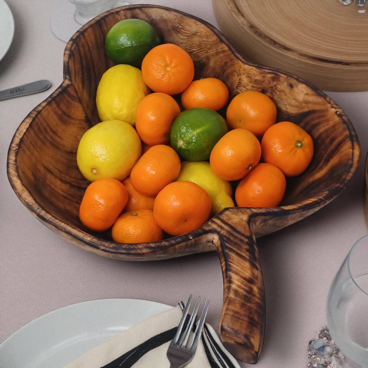 Leaf-Shaped Wooden Salad Bowl | Hand-Carved Natural Fruit Bowl | Rustic Wood Kitchen Décor Gift