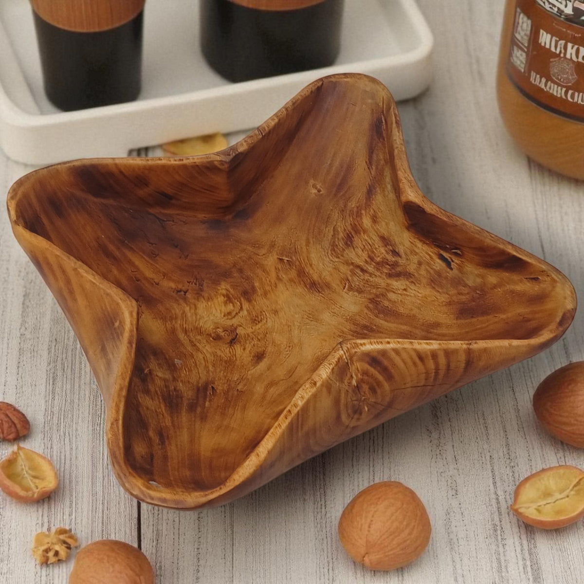 Star-Shaped Wooden Salad Bowl | Hand-Carved Serving Bowl | Rustic Holiday Centerpiece | Large serving bowls