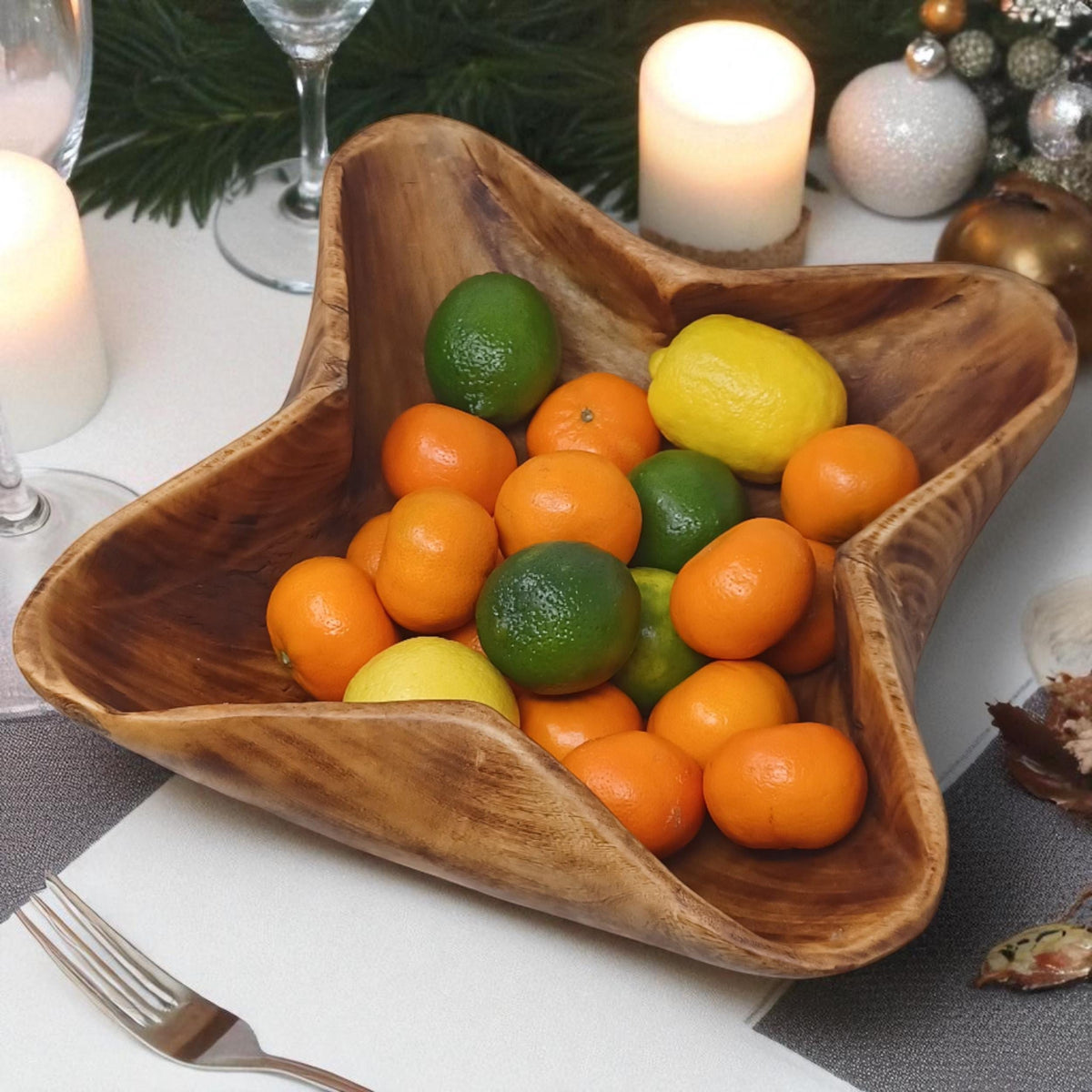 Star-Shaped Wooden Salad Bowl | Hand-Carved Serving Bowl | Rustic Holiday Centerpiece | Large serving bowls