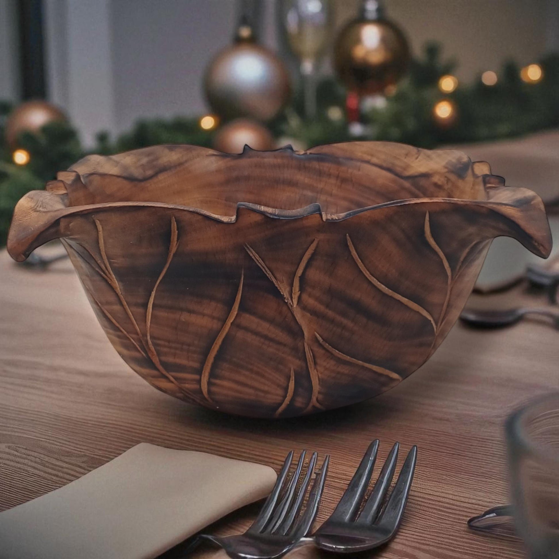 Wooden Square Salad Bowl | Rustic Serving Bowl | Large Handmade Wood Fruit Bowl | Holiday Gift for Mom
