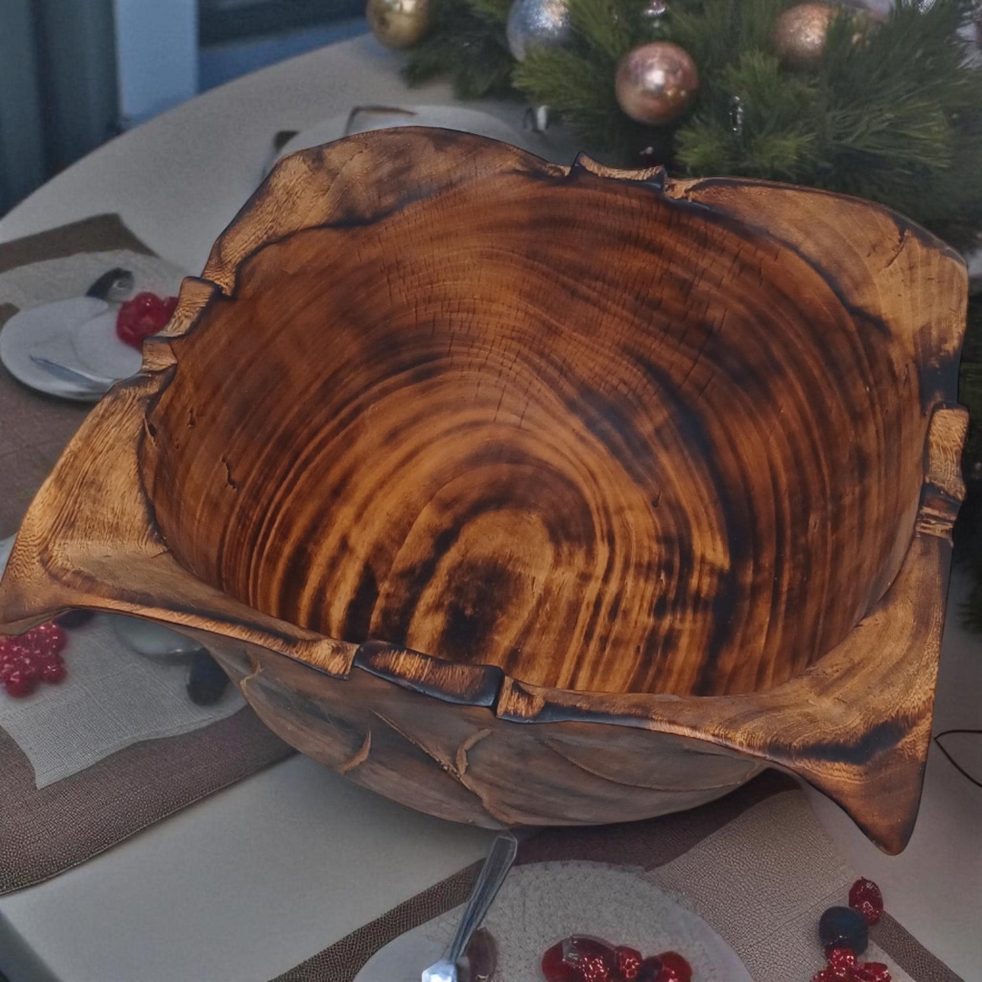 Wooden Square Salad Bowl | Rustic Serving Bowl | Large Handmade Wood Fruit Bowl | Holiday Gift for Mom