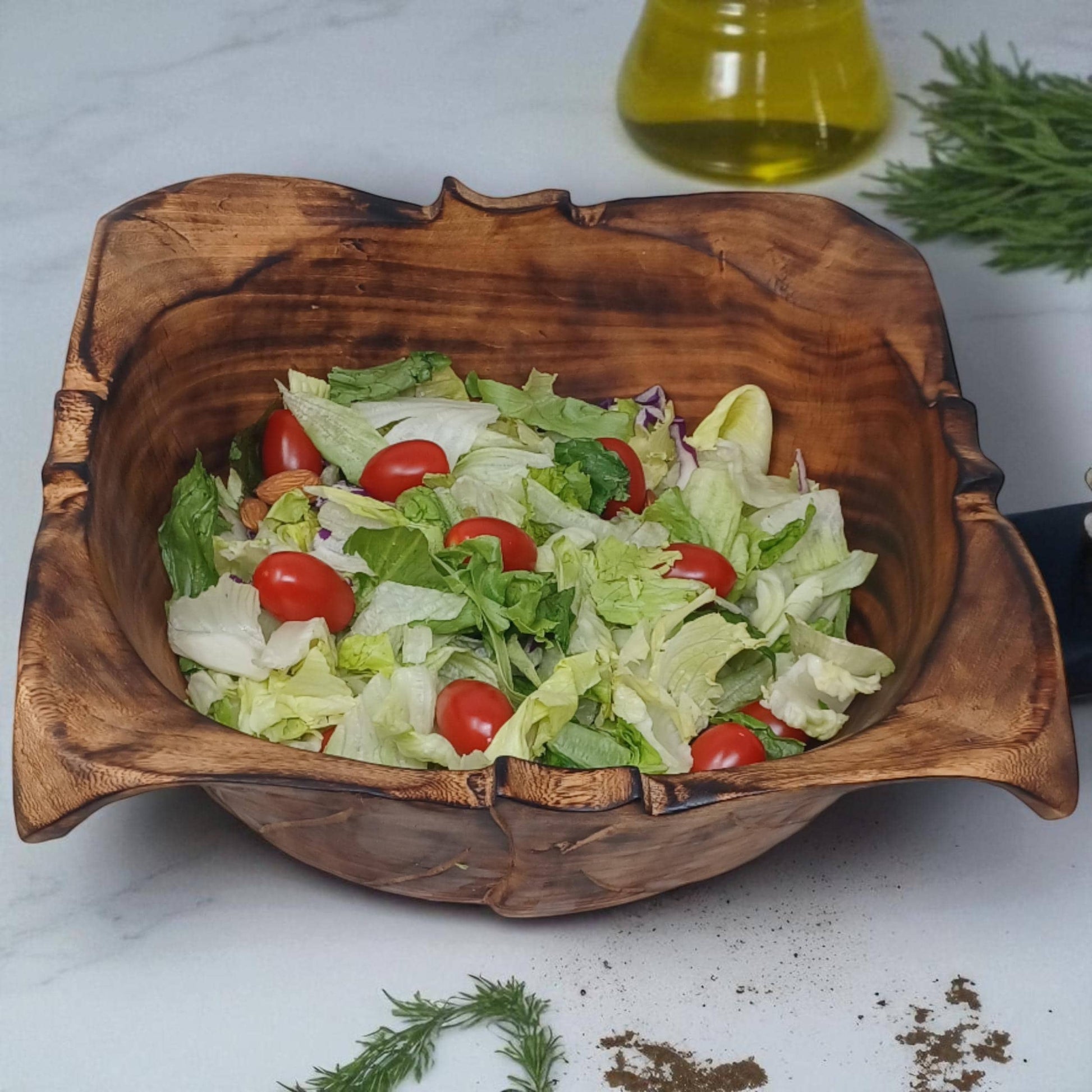 Wooden Square Salad Bowl | Rustic Serving Bowl | Large Handmade Wood Fruit Bowl | Holiday Gift for Mom