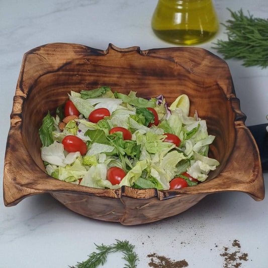 Wooden Square Salad Bowl | Rustic Serving Bowl | Large Handmade Wood Fruit Bowl | Holiday Gift for Mom