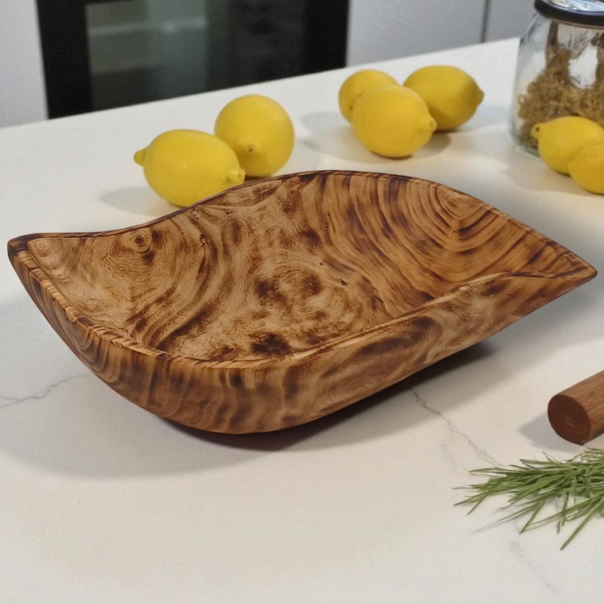 Leaf-Shaped Wooden Serving Bowl | Hand-Carved Natural Fruit Bowl | Rustic Kitchen Décor | Large Serving Bowls