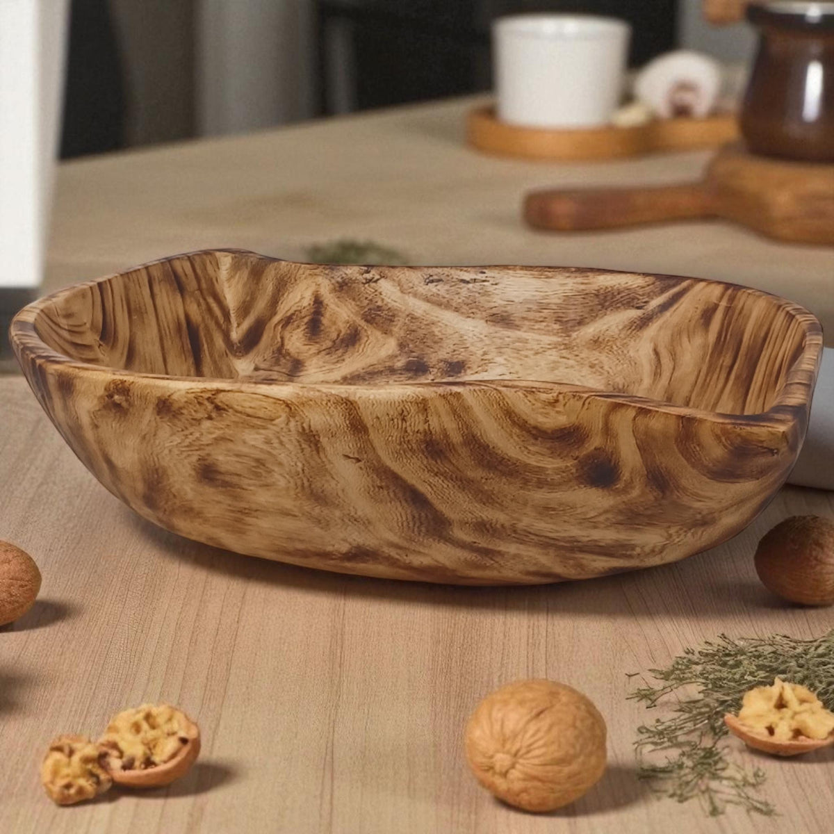 Leaf-Shaped Wooden Serving Bowl | Hand-Carved Natural Fruit Bowl | Rustic Kitchen Décor | Large Serving Bowls