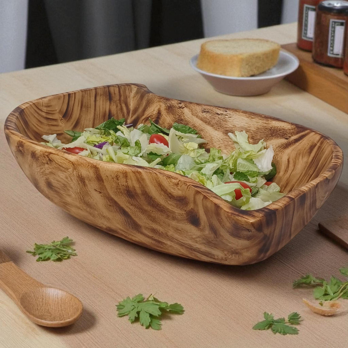 Leaf-Shaped Wooden Serving Bowl | Hand-Carved Natural Fruit Bowl | Rustic Kitchen Décor | Large Serving Bowls