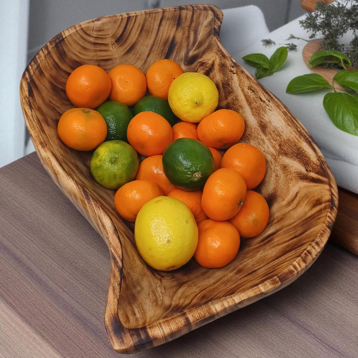 Leaf-Shaped Wooden Serving Bowl | Hand-Carved Natural Fruit Bowl | Rustic Kitchen Décor | Large Serving Bowls
